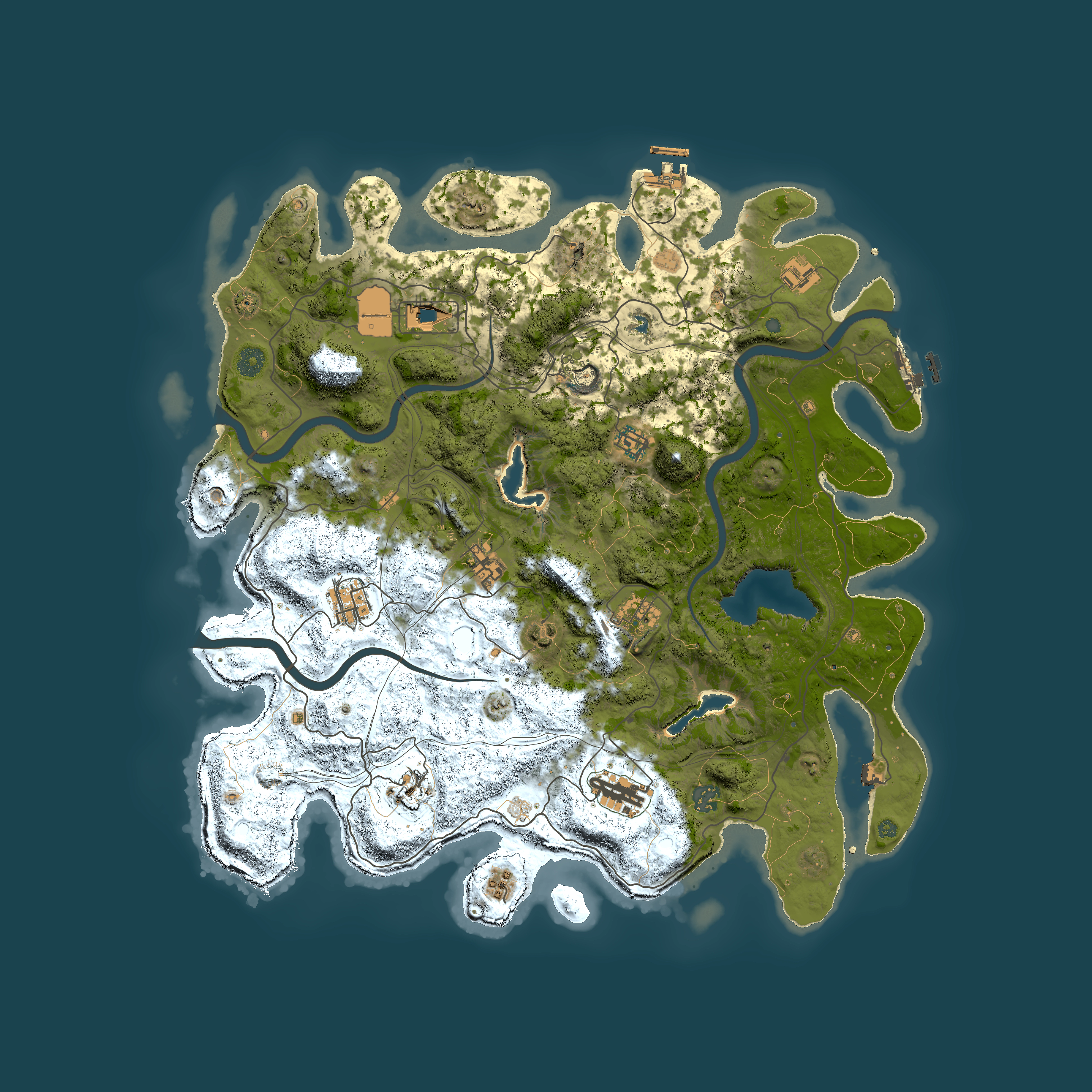 Full top-down render of Rust map seed 0, 4500x4500m