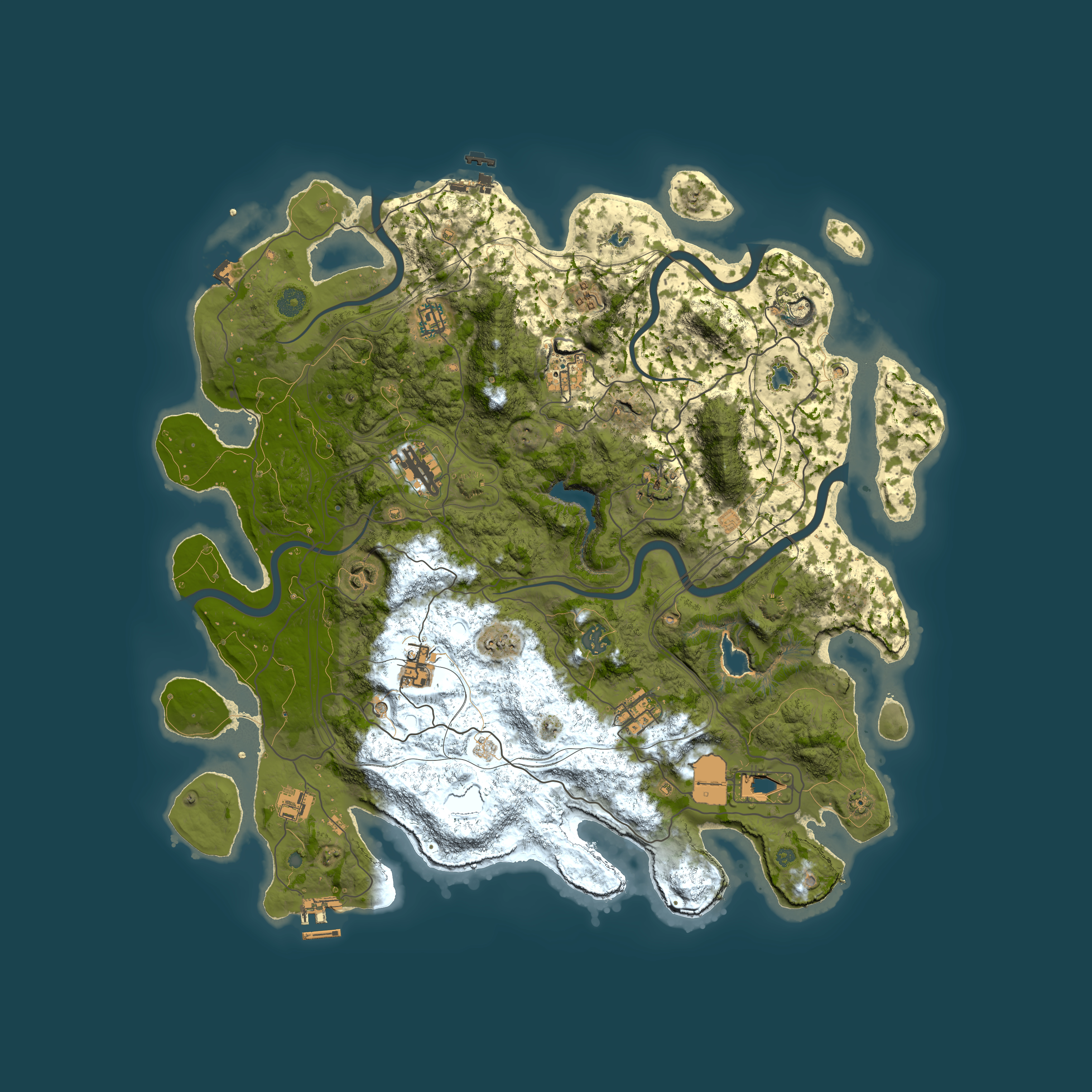 Full top-down render of Rust map seed 0, 4500x4500m