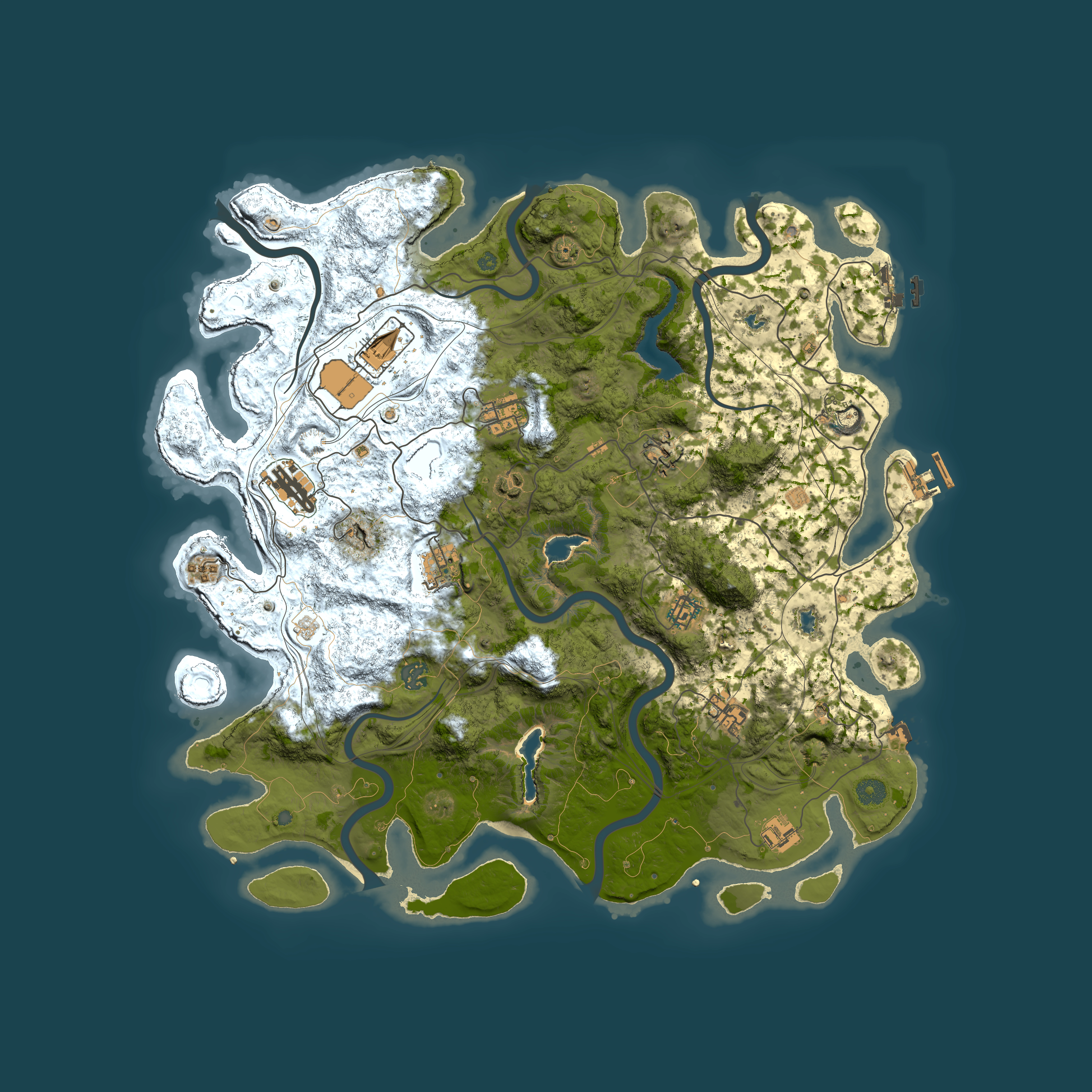 Full top-down render of Rust map seed 0, 4500x4500m