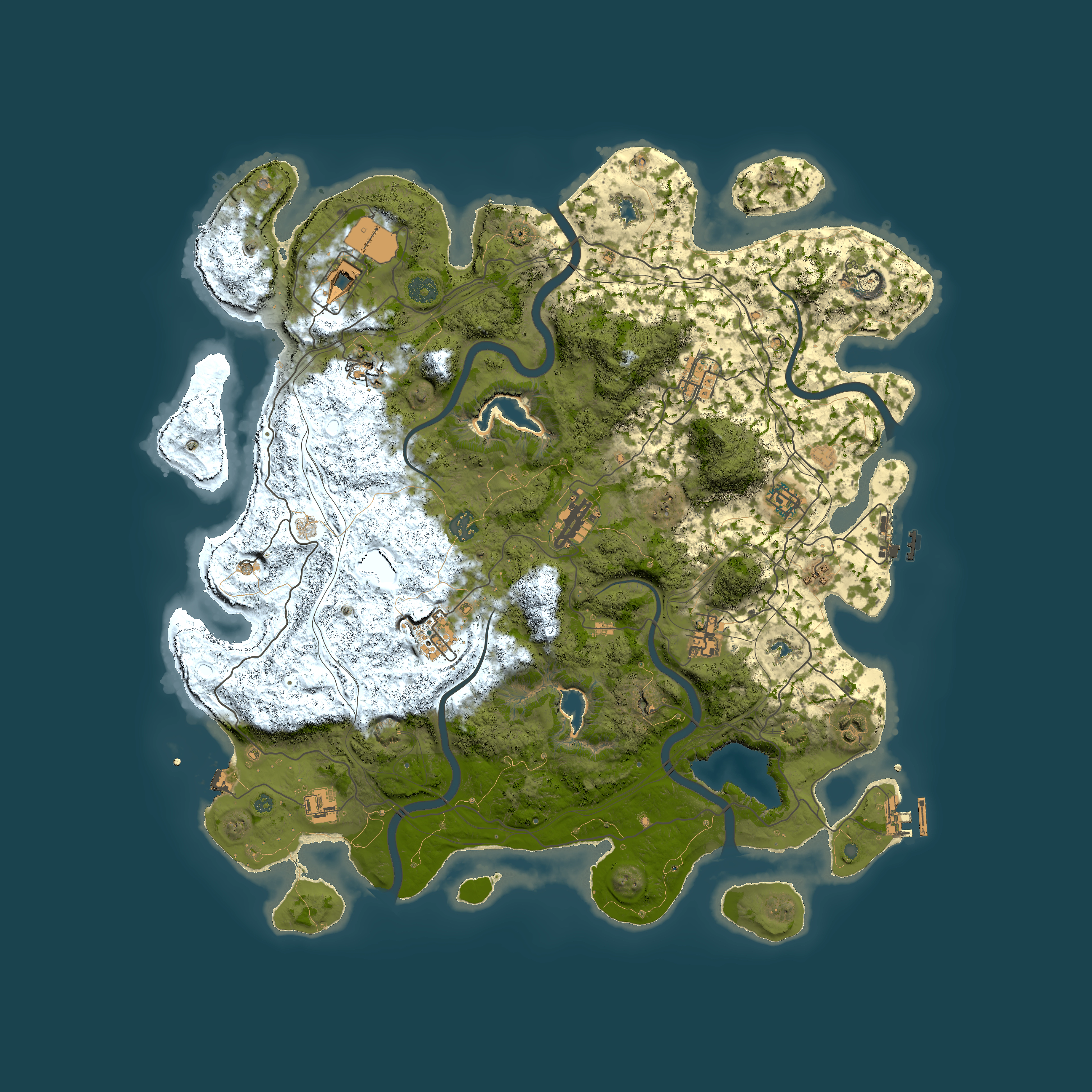Full top-down render of Rust map seed 0, 4500x4500m