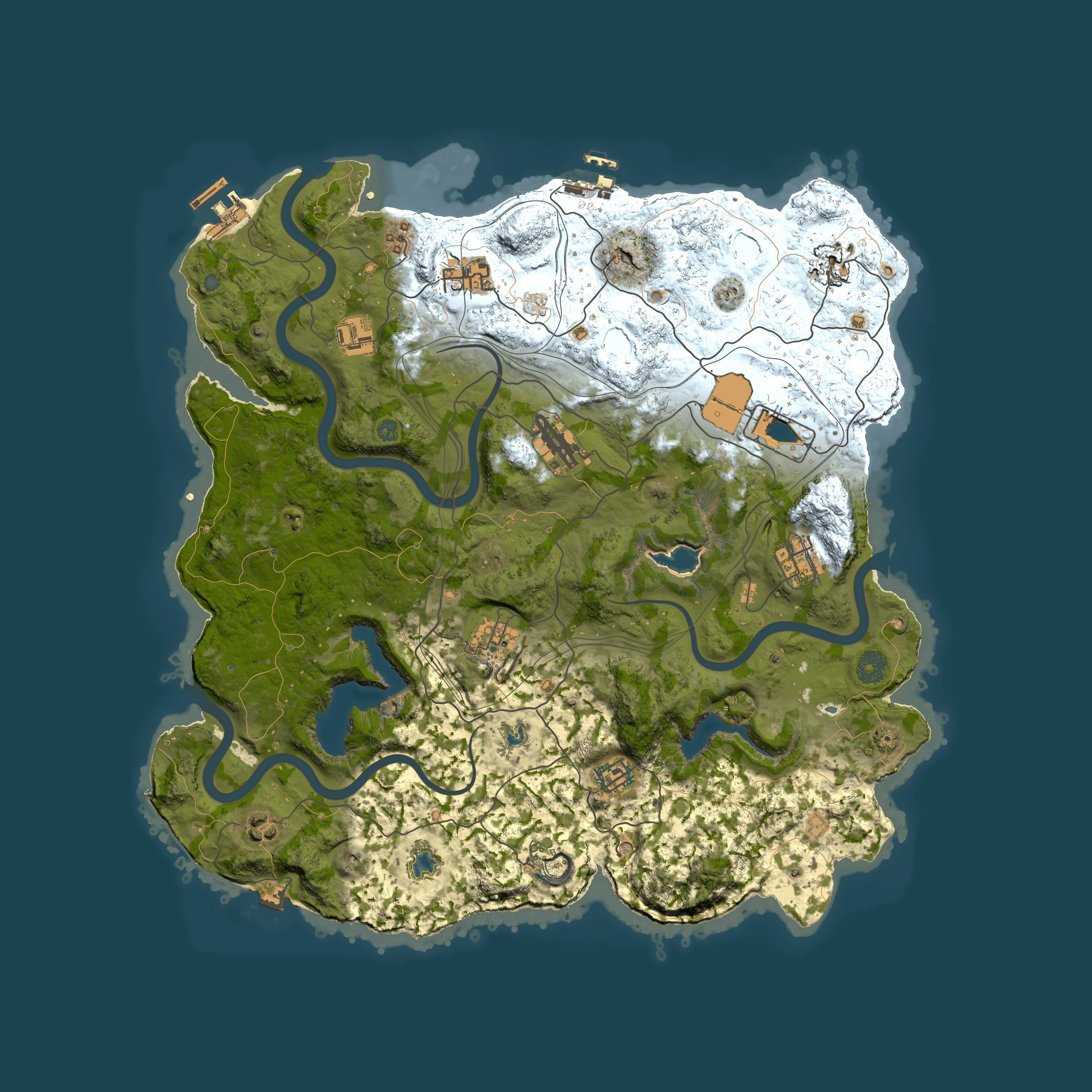 Full top-down render of Rust map seed 2110205706, 4000x4000m