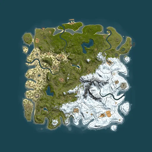 Rust map seed 0, 5000x5000m top-down preview