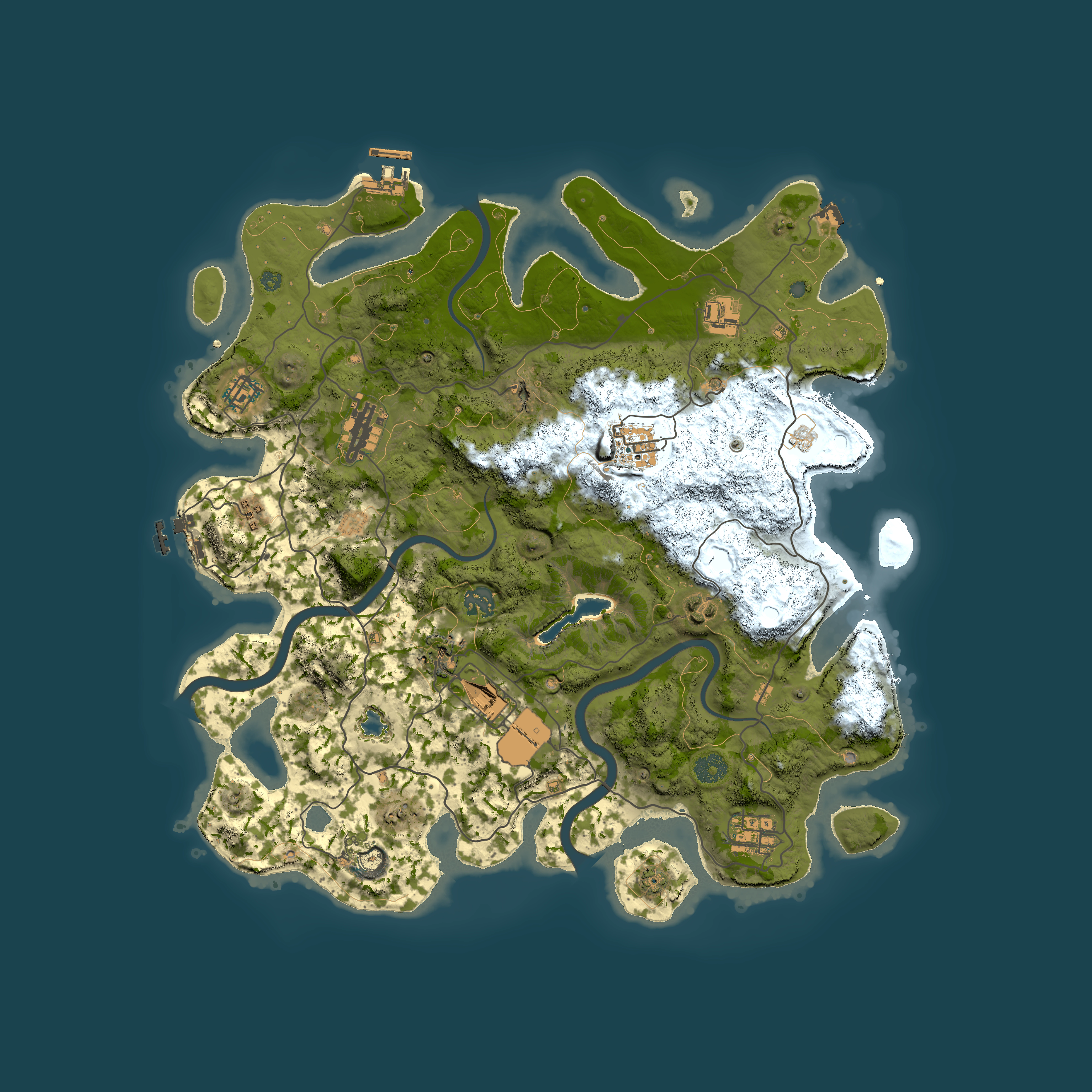 Full top-down render of Rust map seed 0, 4000x4000m