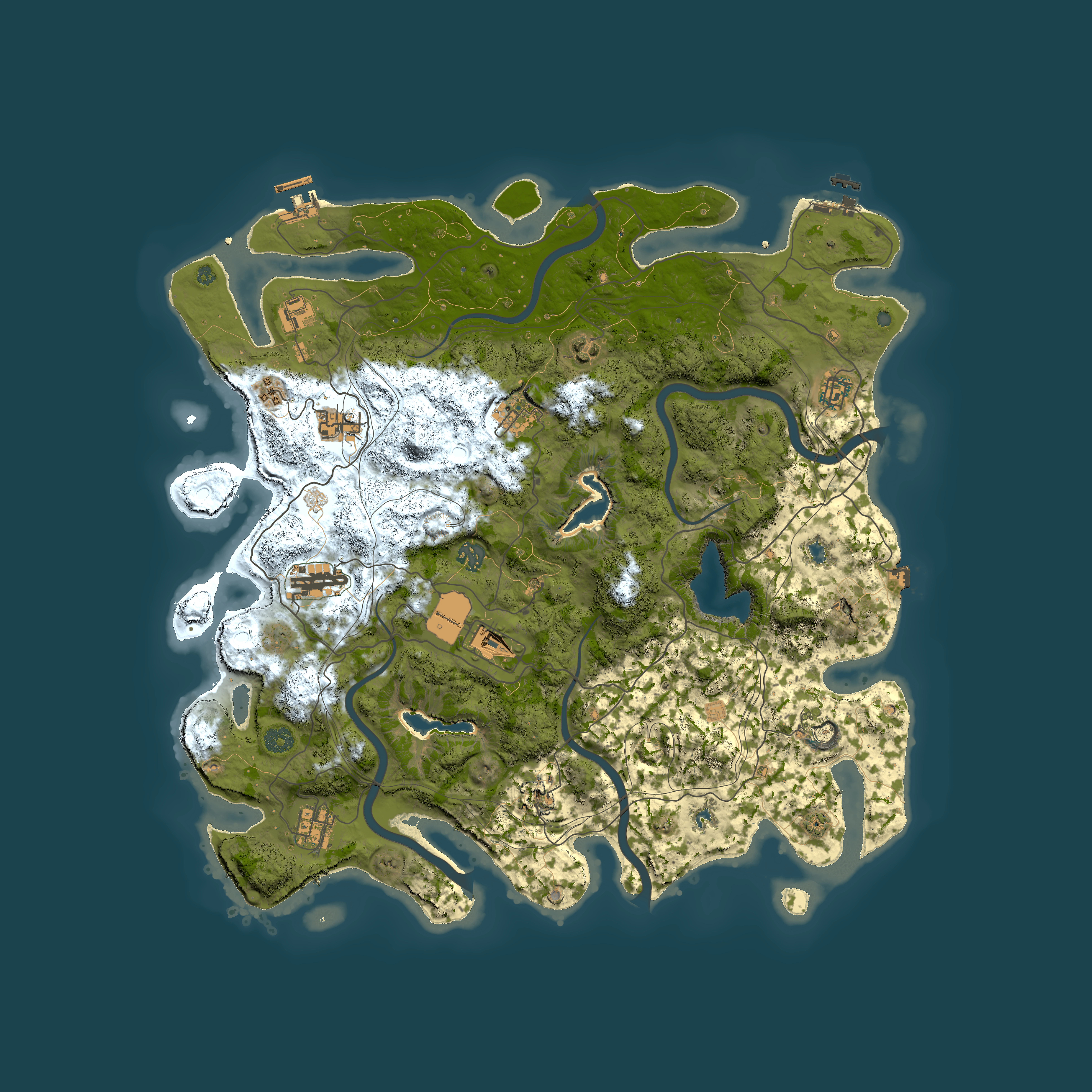 Full top-down render of Rust map seed 0, 4500x4500m