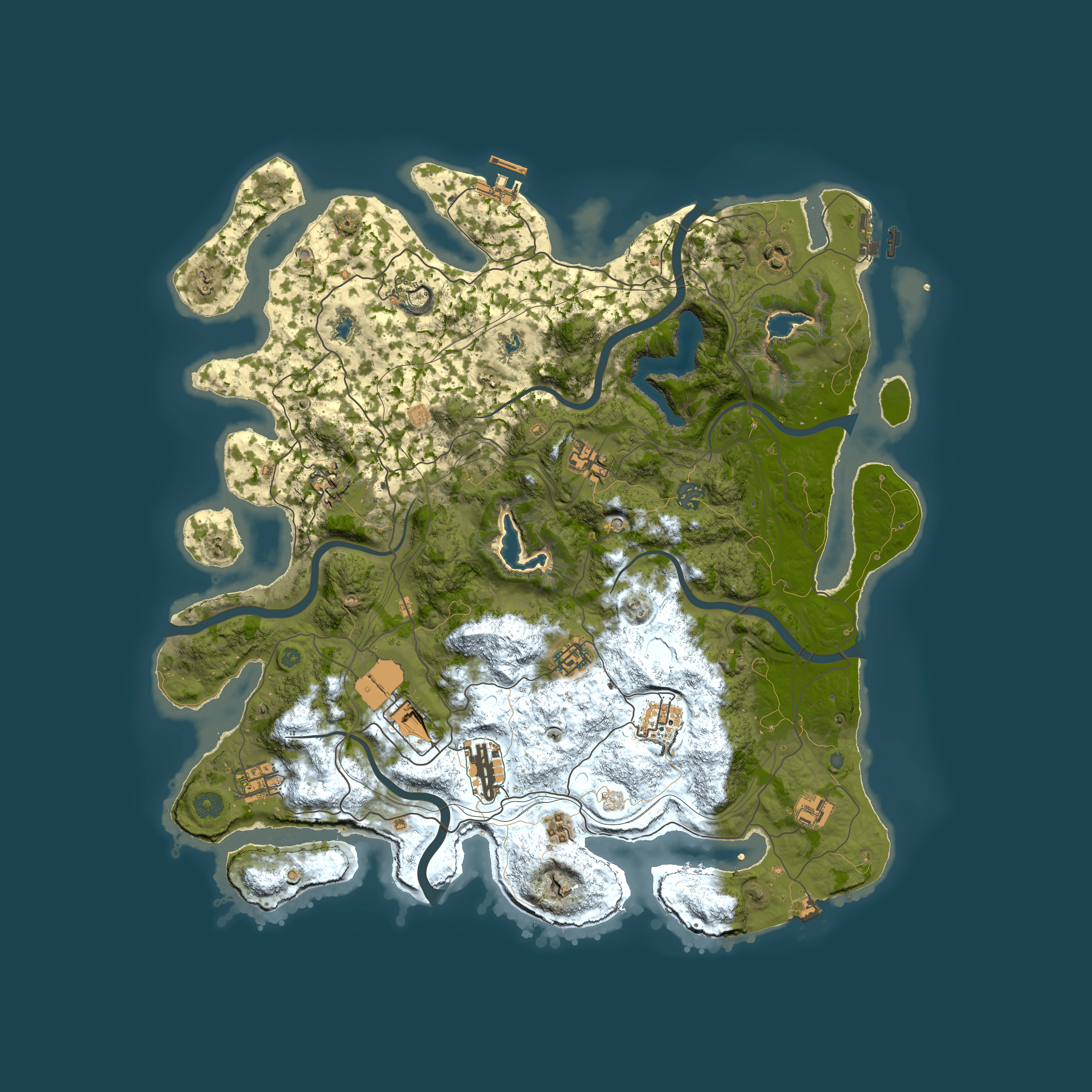 Full top-down render of Rust map seed 0, 4500x4500m