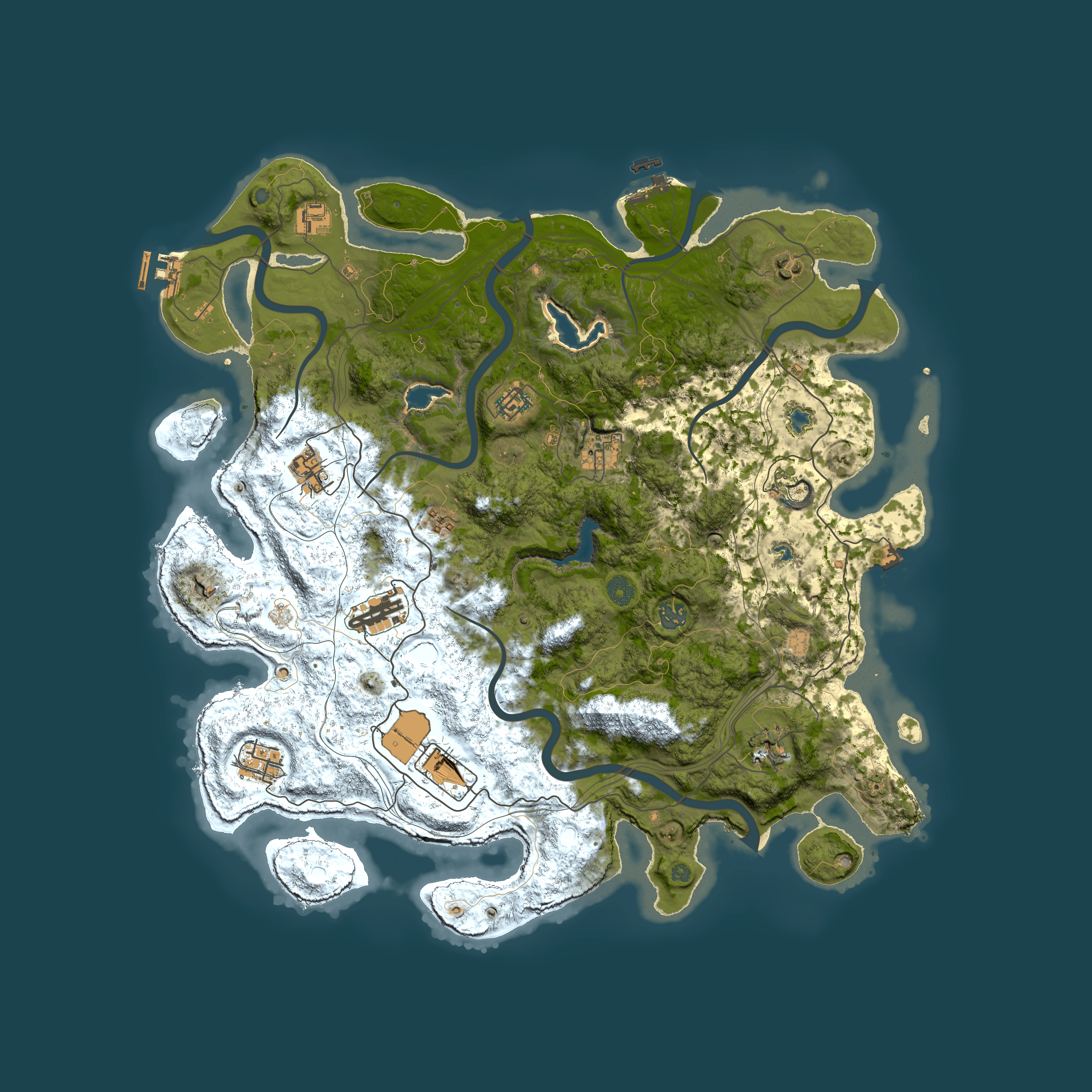 Full top-down render of Rust map seed 0, 4500x4500m