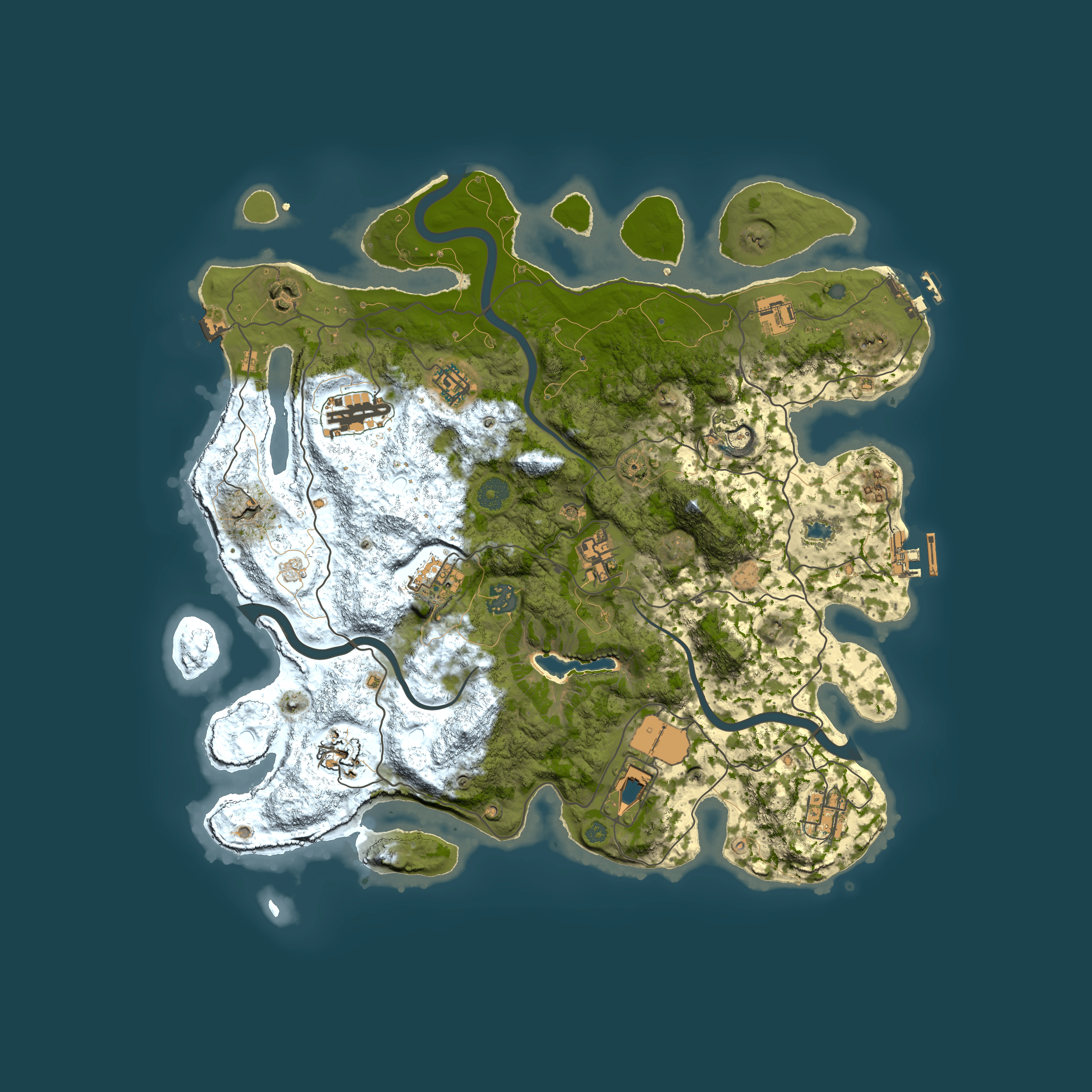 Full top-down render of Rust map seed 1658594406, 4000x4000m