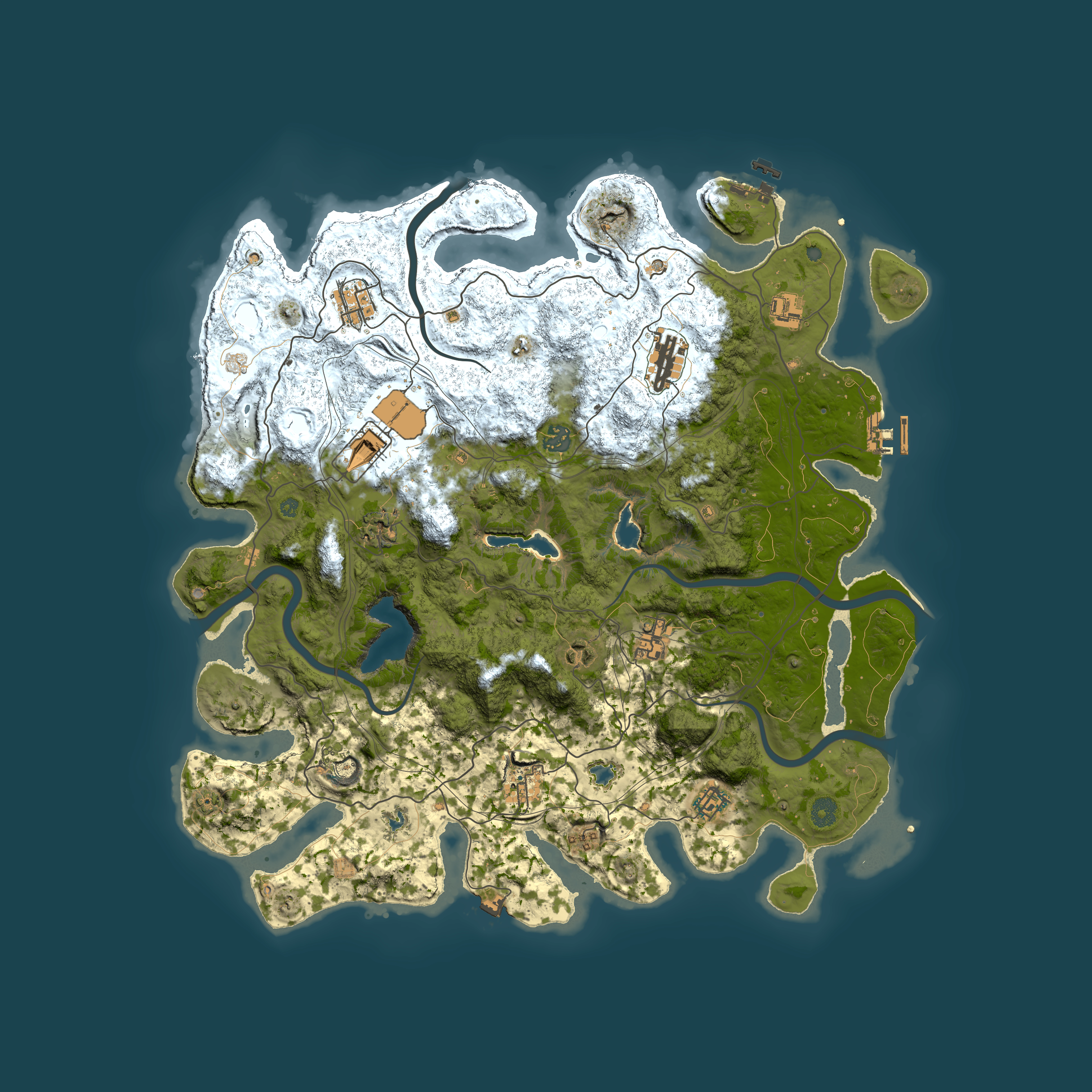 Full top-down render of Rust map seed 0, 4500x4500m