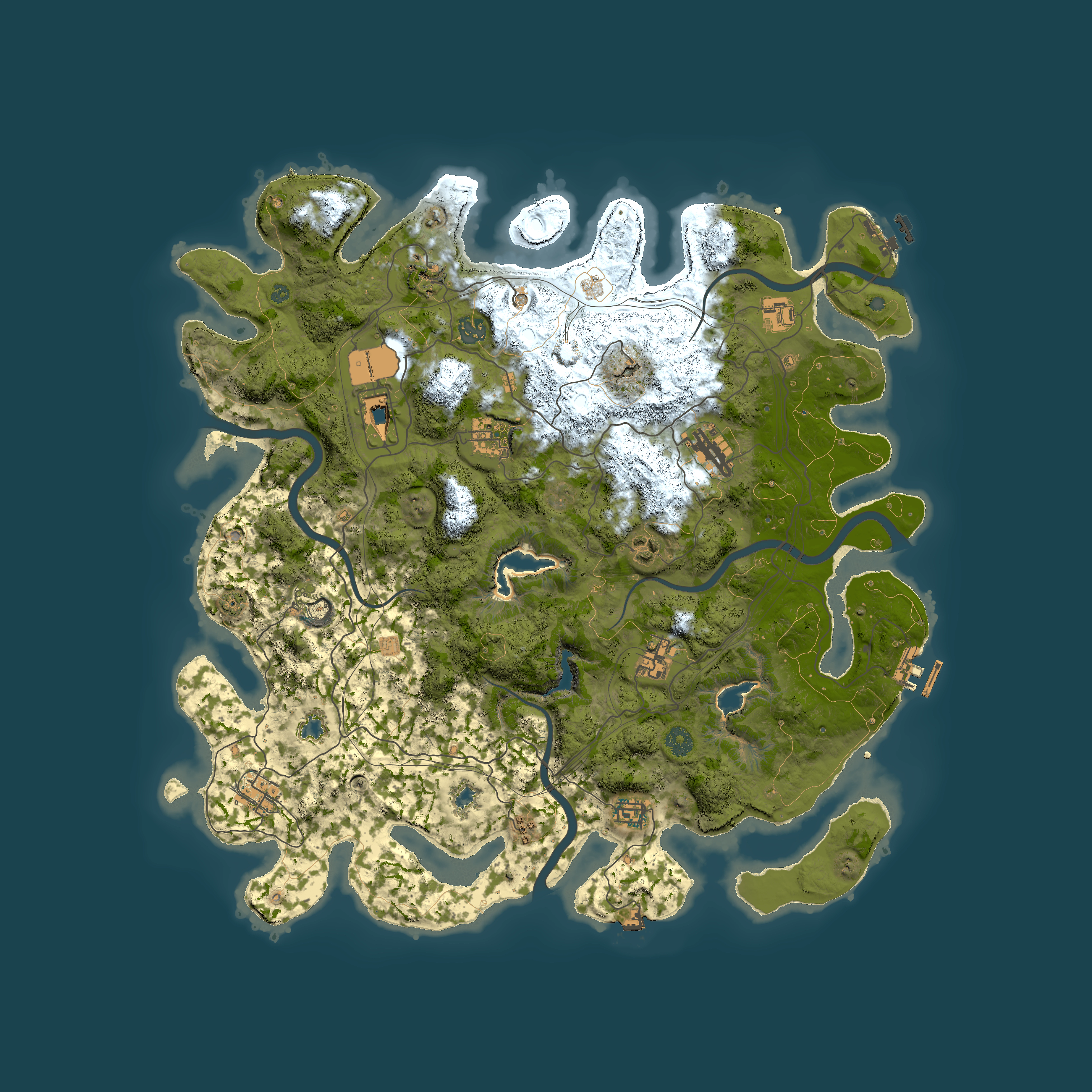 Full top-down render of Rust map seed 0, 4500x4500m