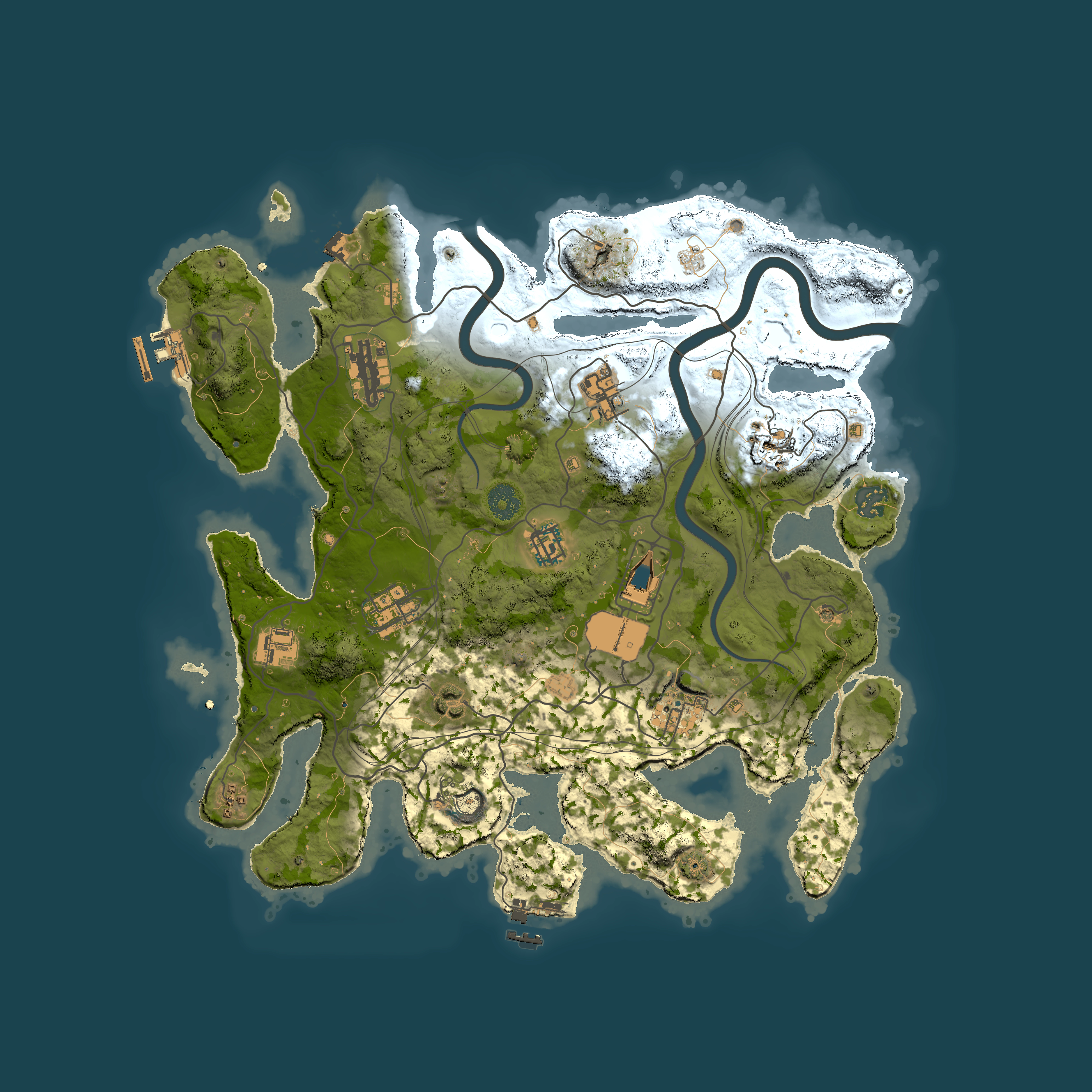 Full top-down render of Rust map seed 1337, 3700x3700m