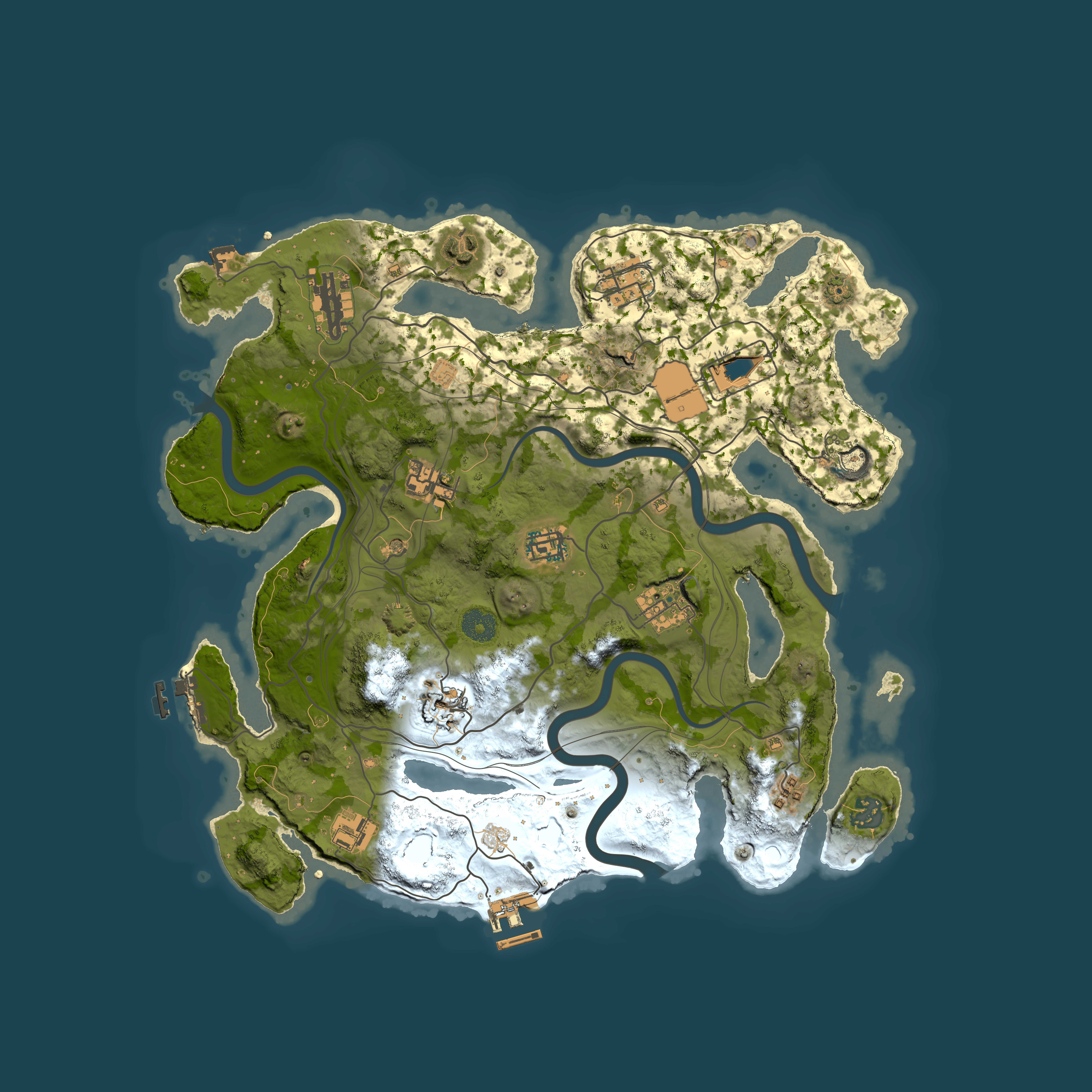 Full top-down render of Rust map seed 1337, 3700x3700m