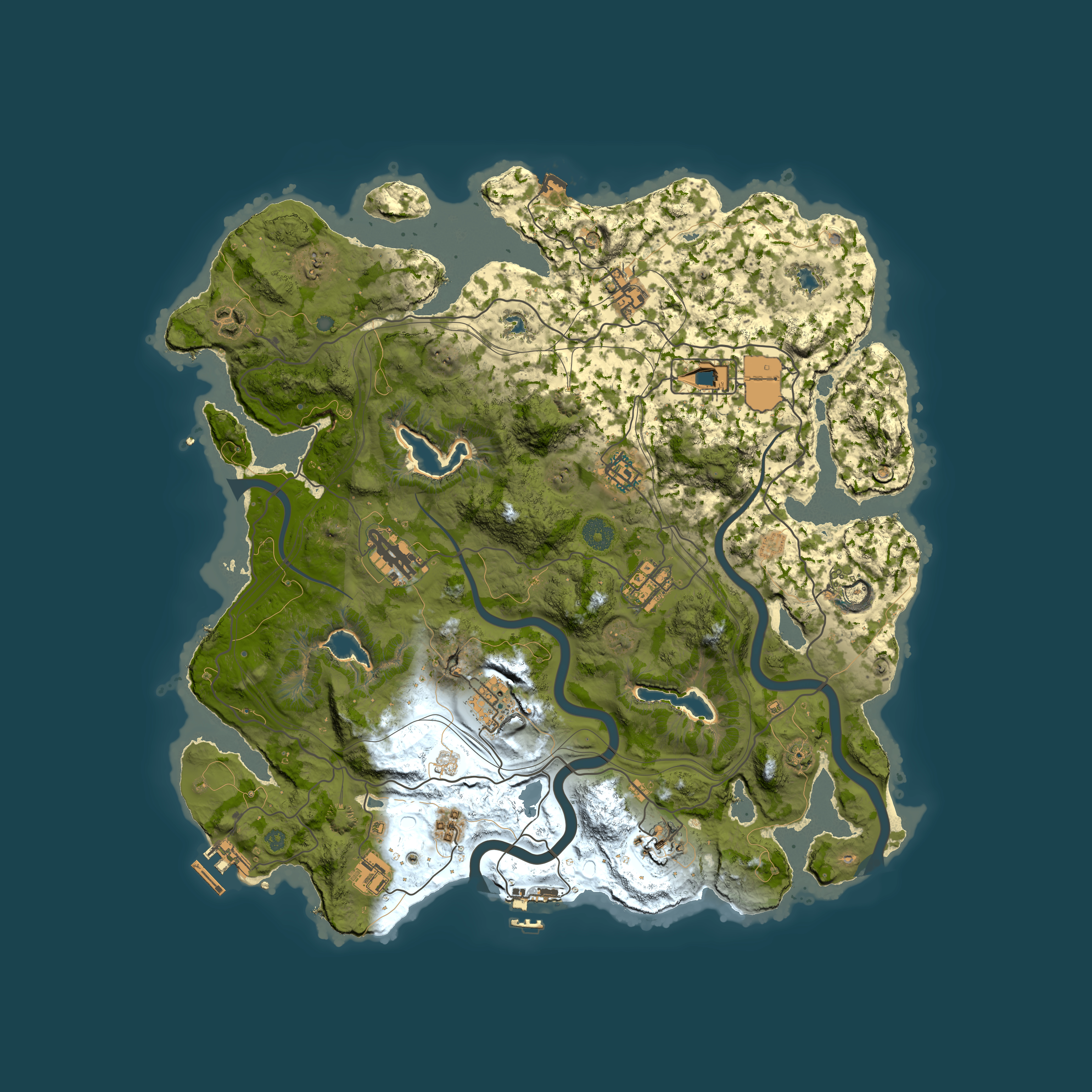Full top-down render of Rust map seed 702133355, 4000x4000m