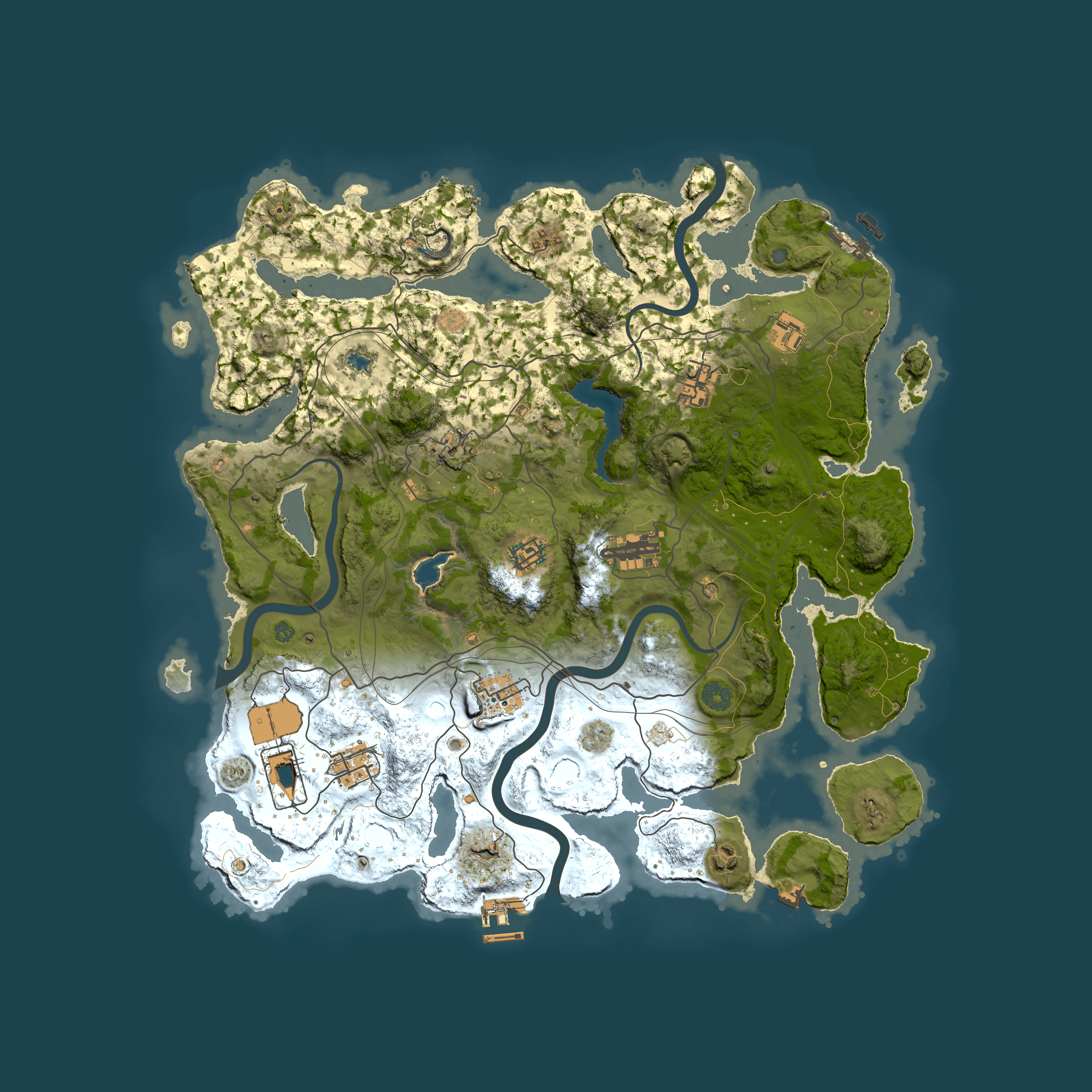 Full top-down render of Rust map seed 1564, 4250x4250m