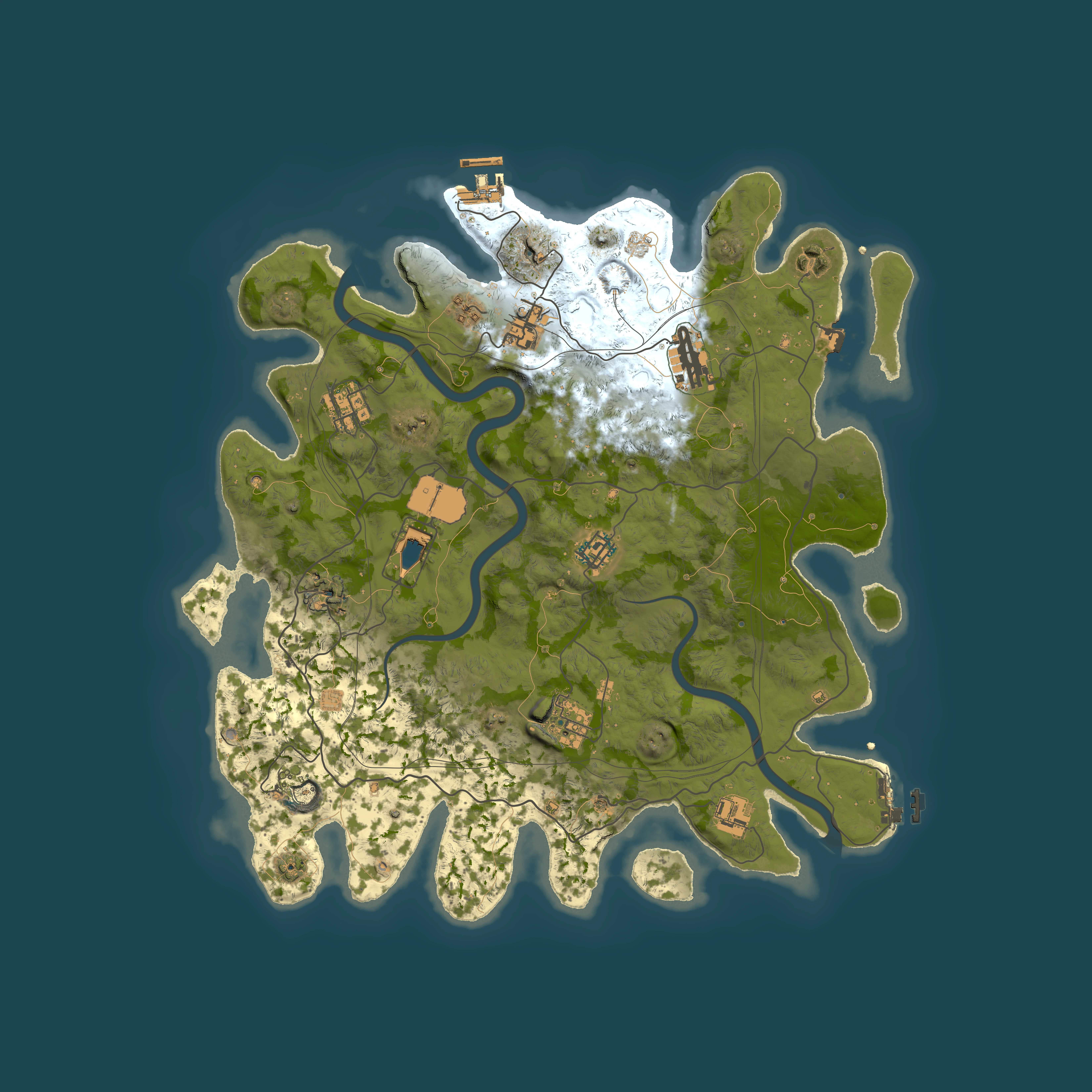Full top-down render of Rust map seed 1337, 4000x4000m