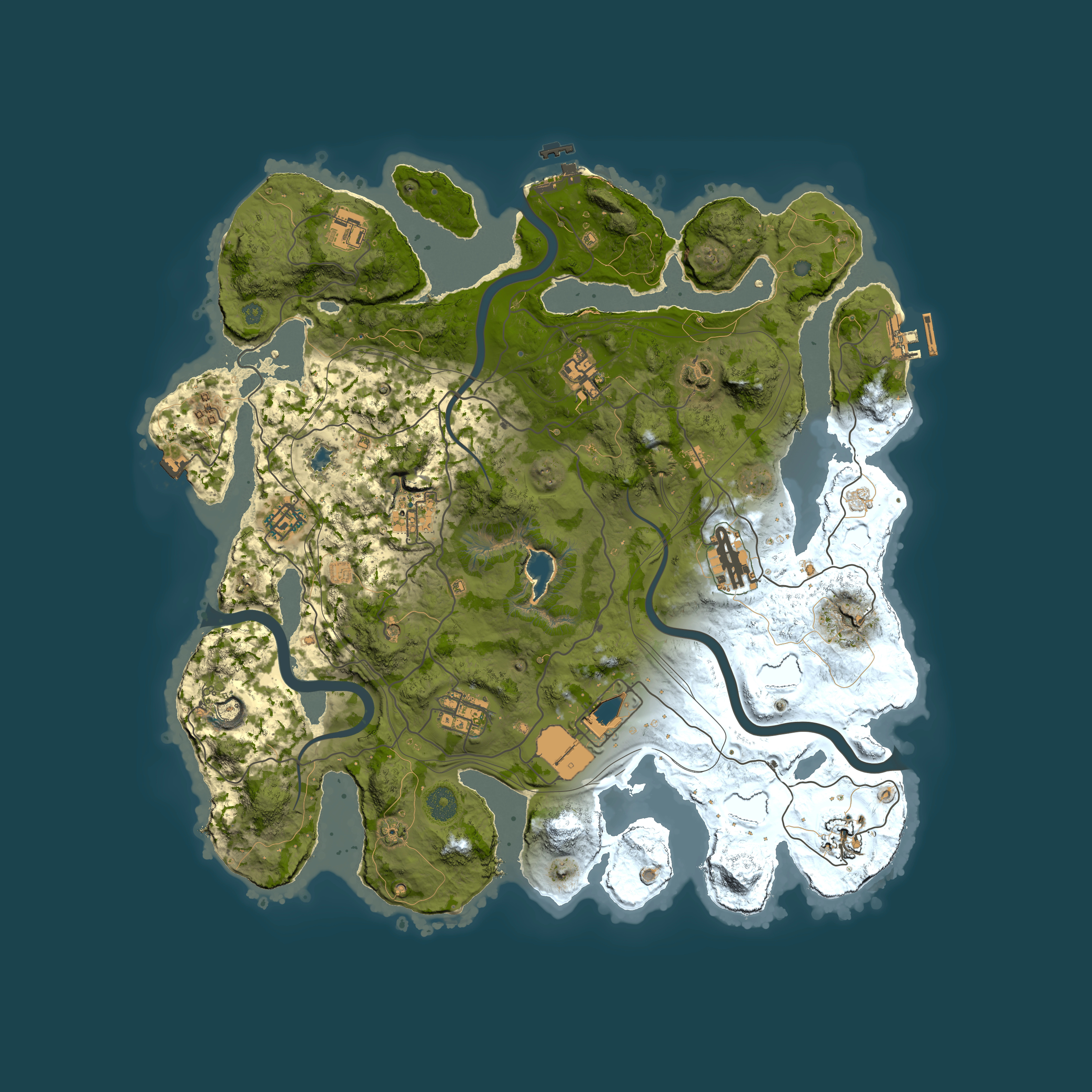 Full top-down render of Rust map seed 879421978, 4000x4000m