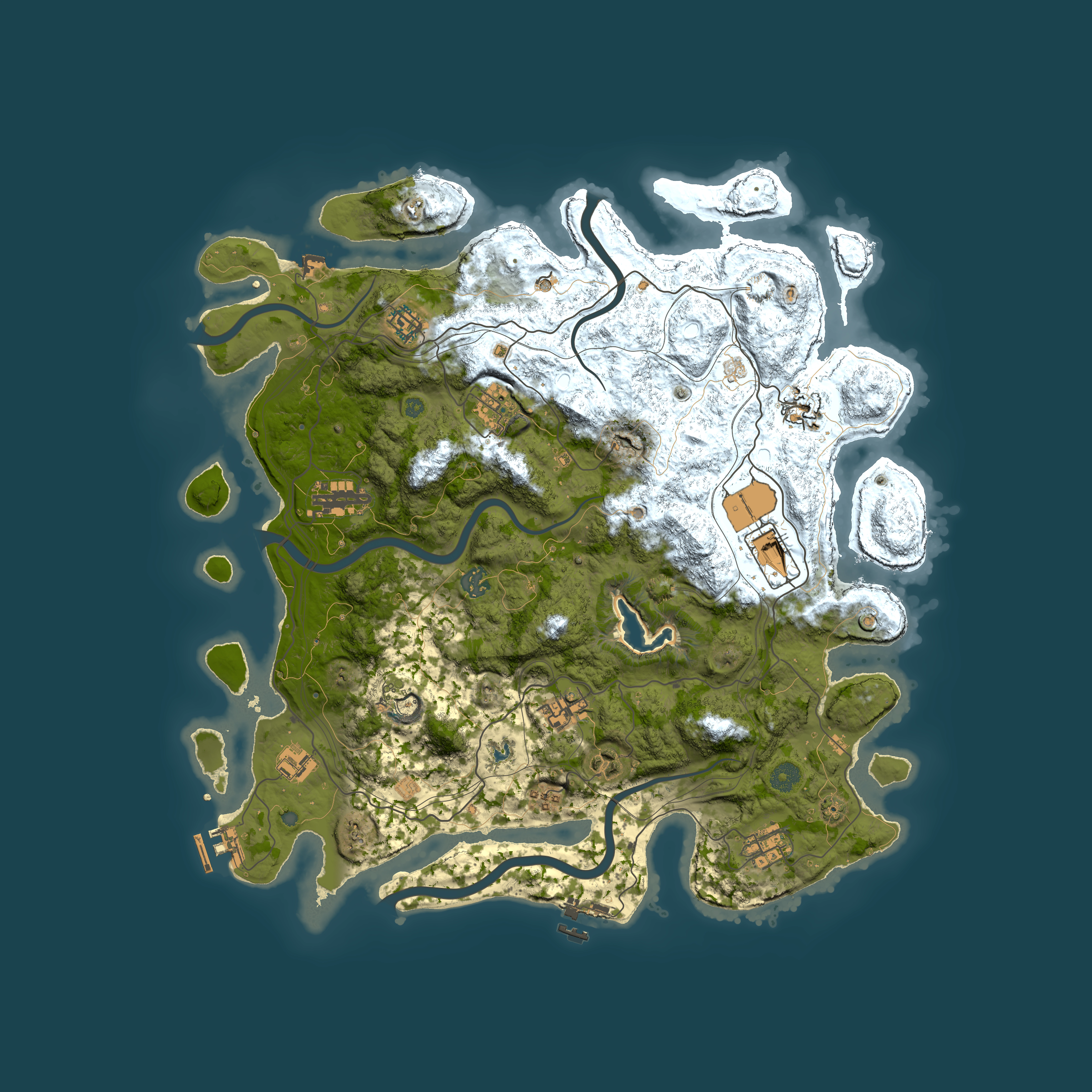 Full top-down render of Rust map seed 0, 4300x4300m