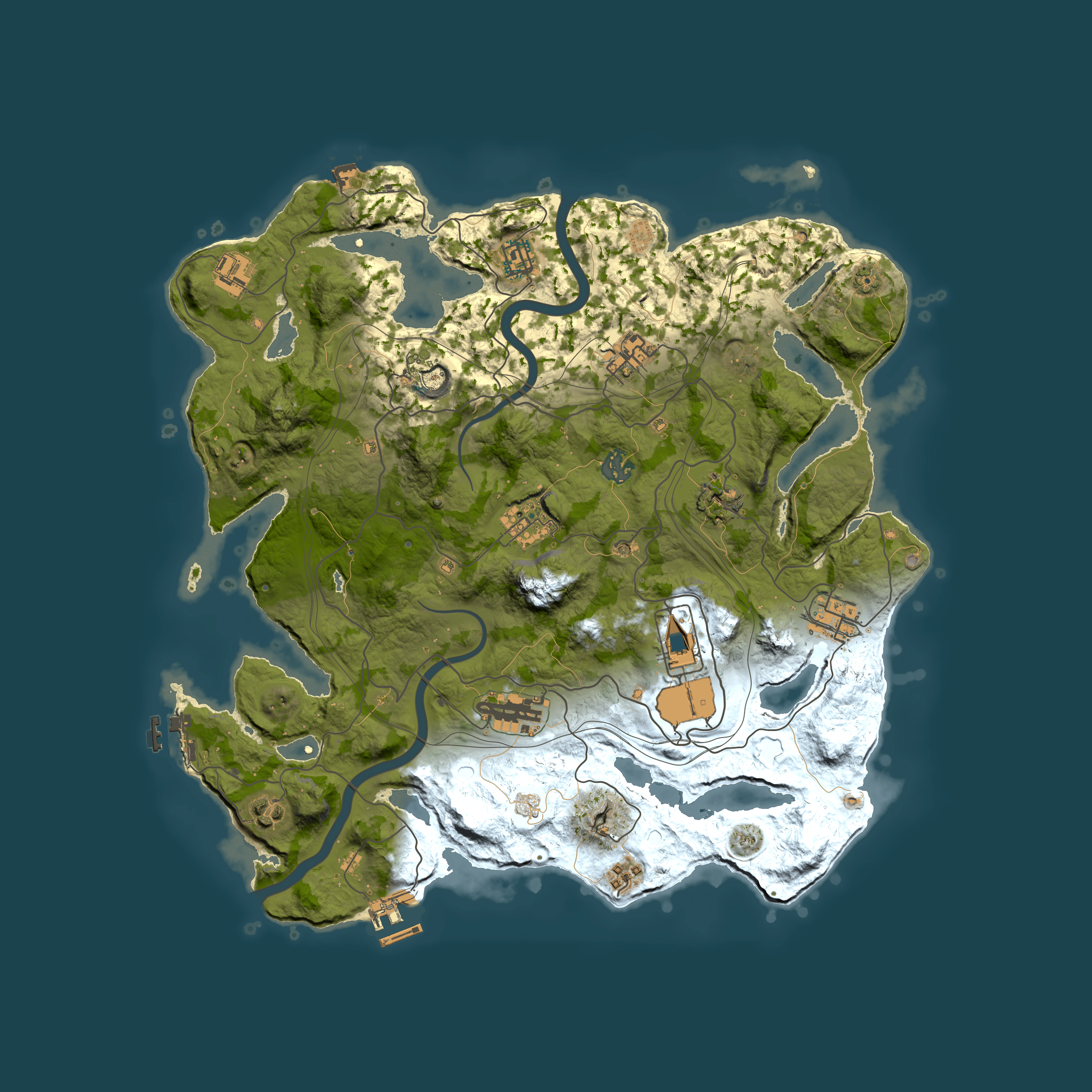 Full top-down render of Rust map seed 1337, 3850x3850m