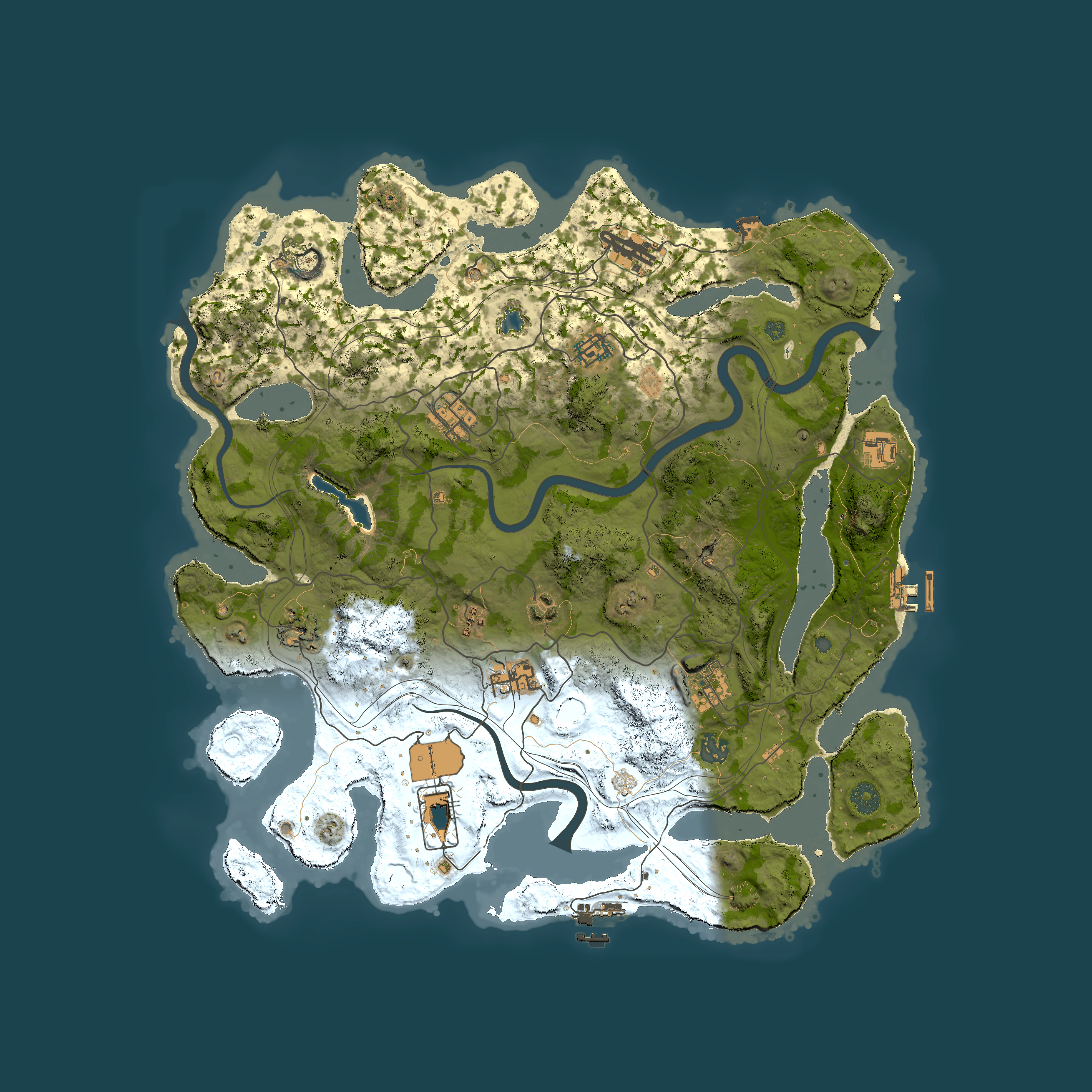 Full top-down render of Rust map seed 1, 4200x4200m