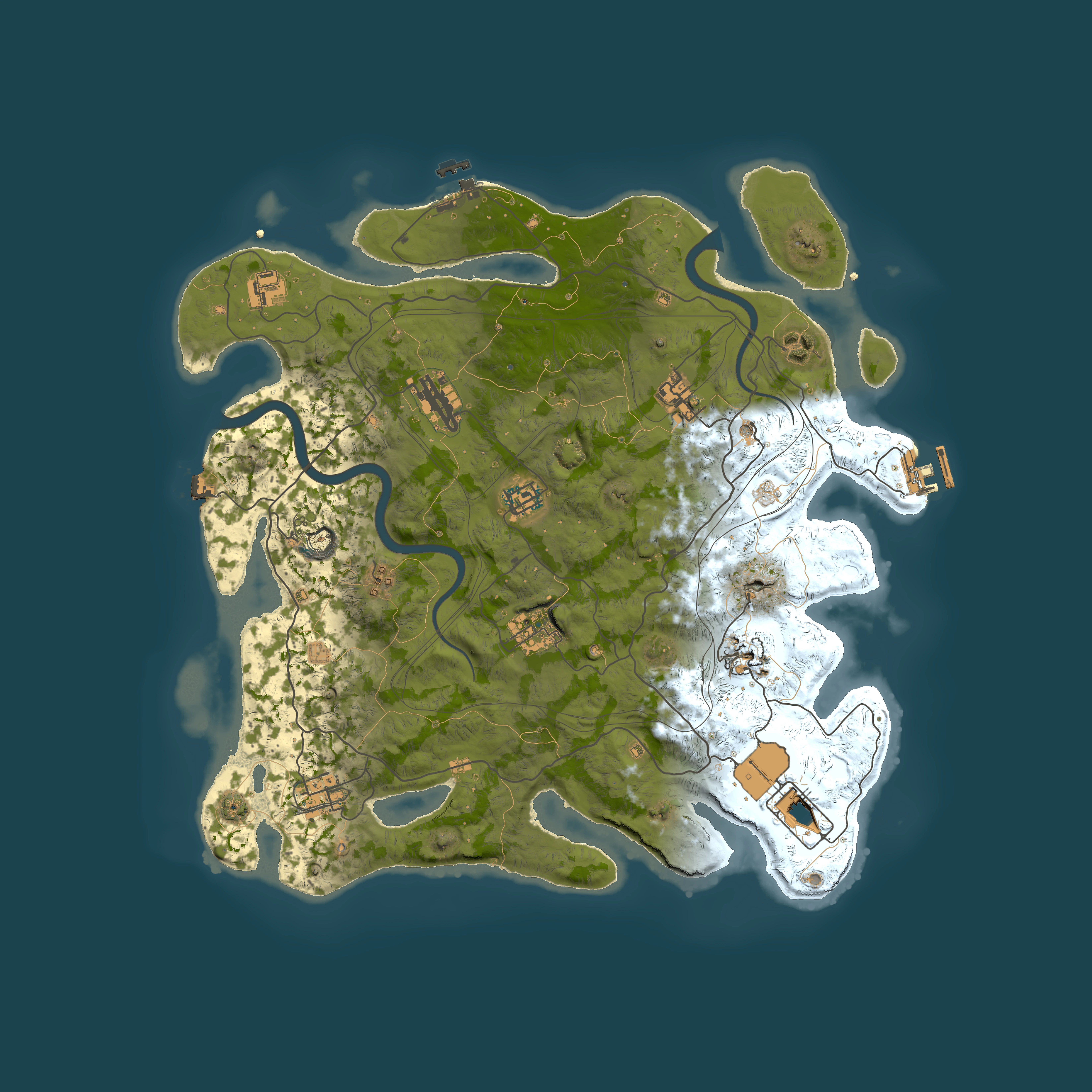 Full top-down render of Rust map seed 1337, 4000x4000m