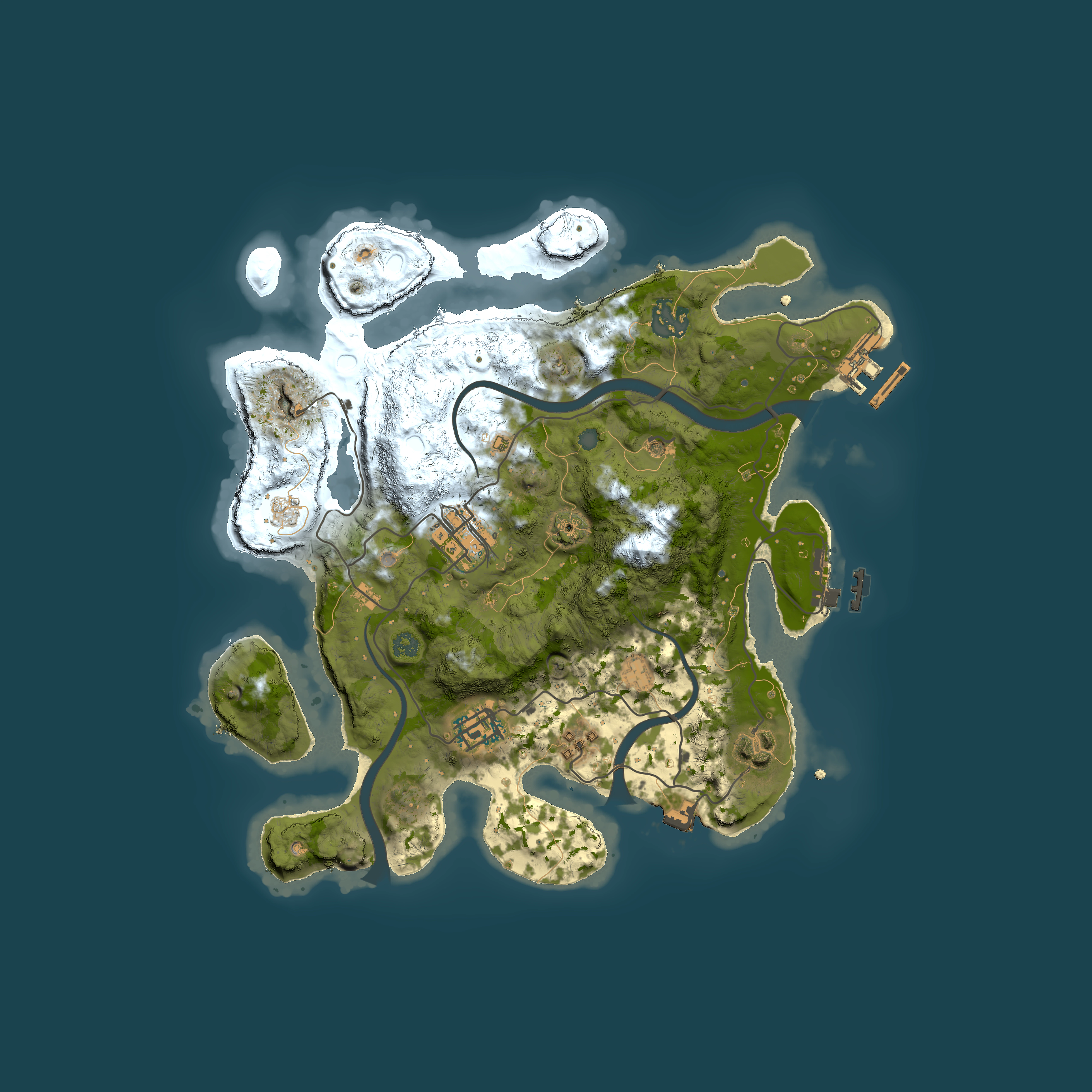 Full top-down render of Rust map seed 1225223423, 3000x3000m