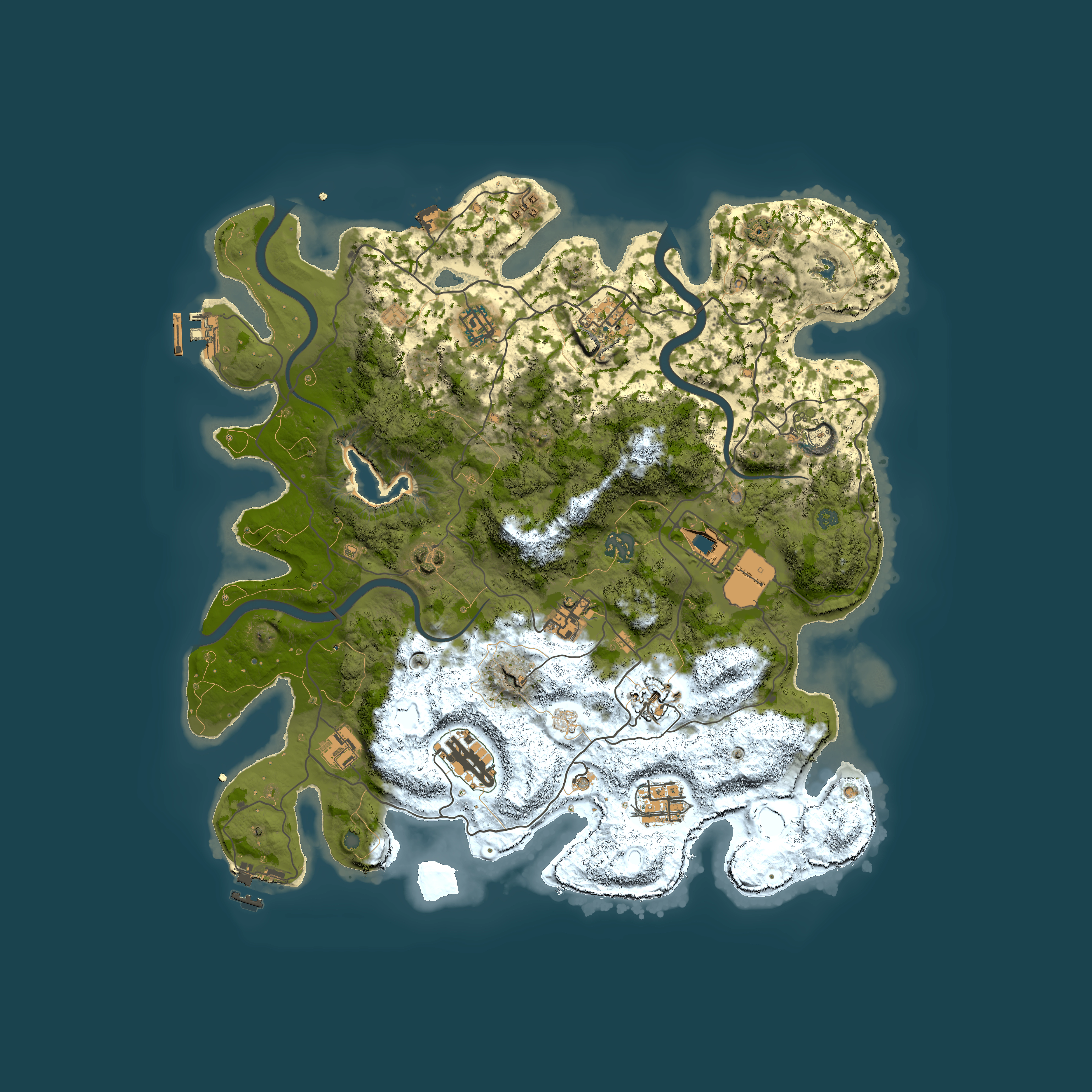 Full top-down render of Rust map seed 1444933454, 4000x4000m