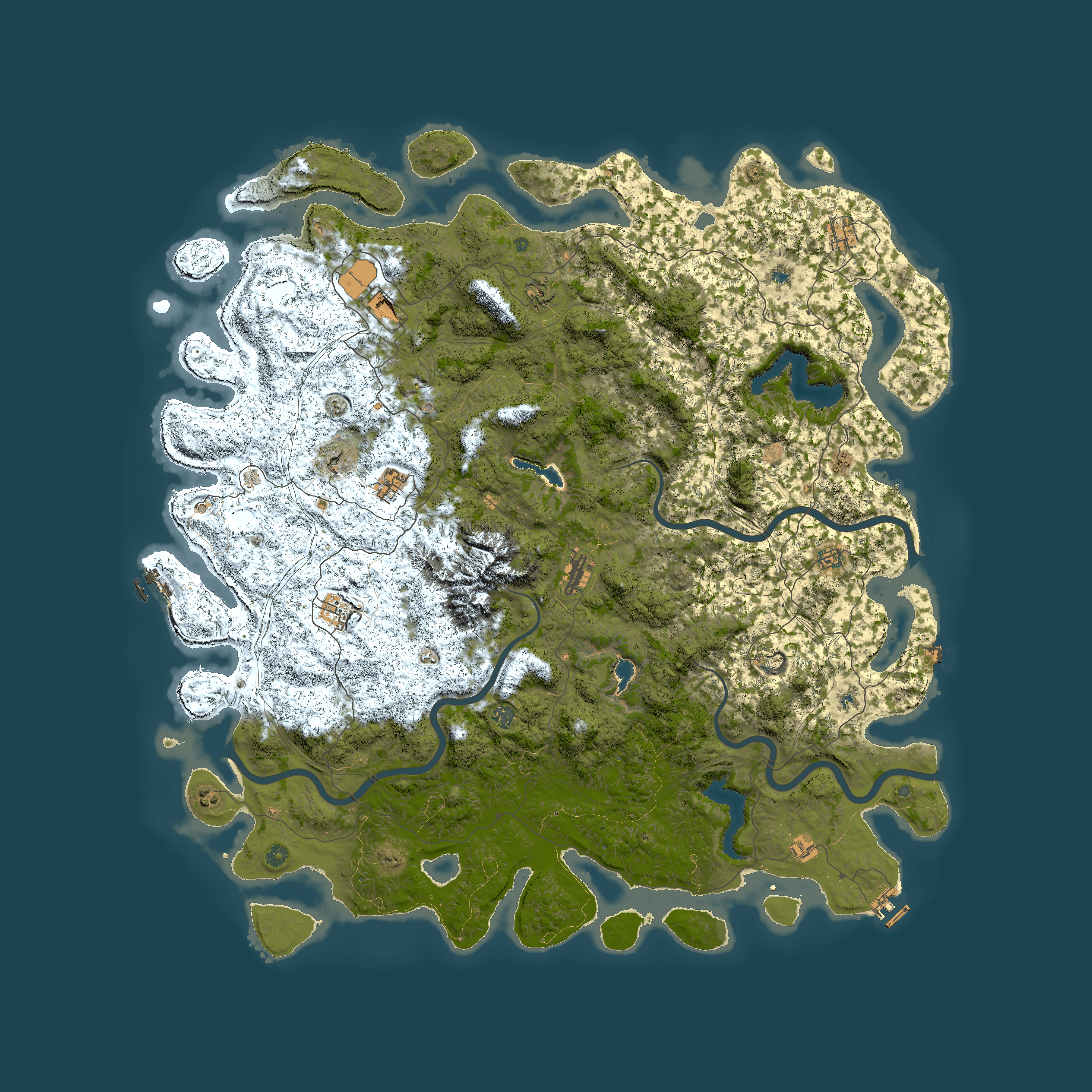 Full top-down render of Rust map seed 420702548, 6000x6000m