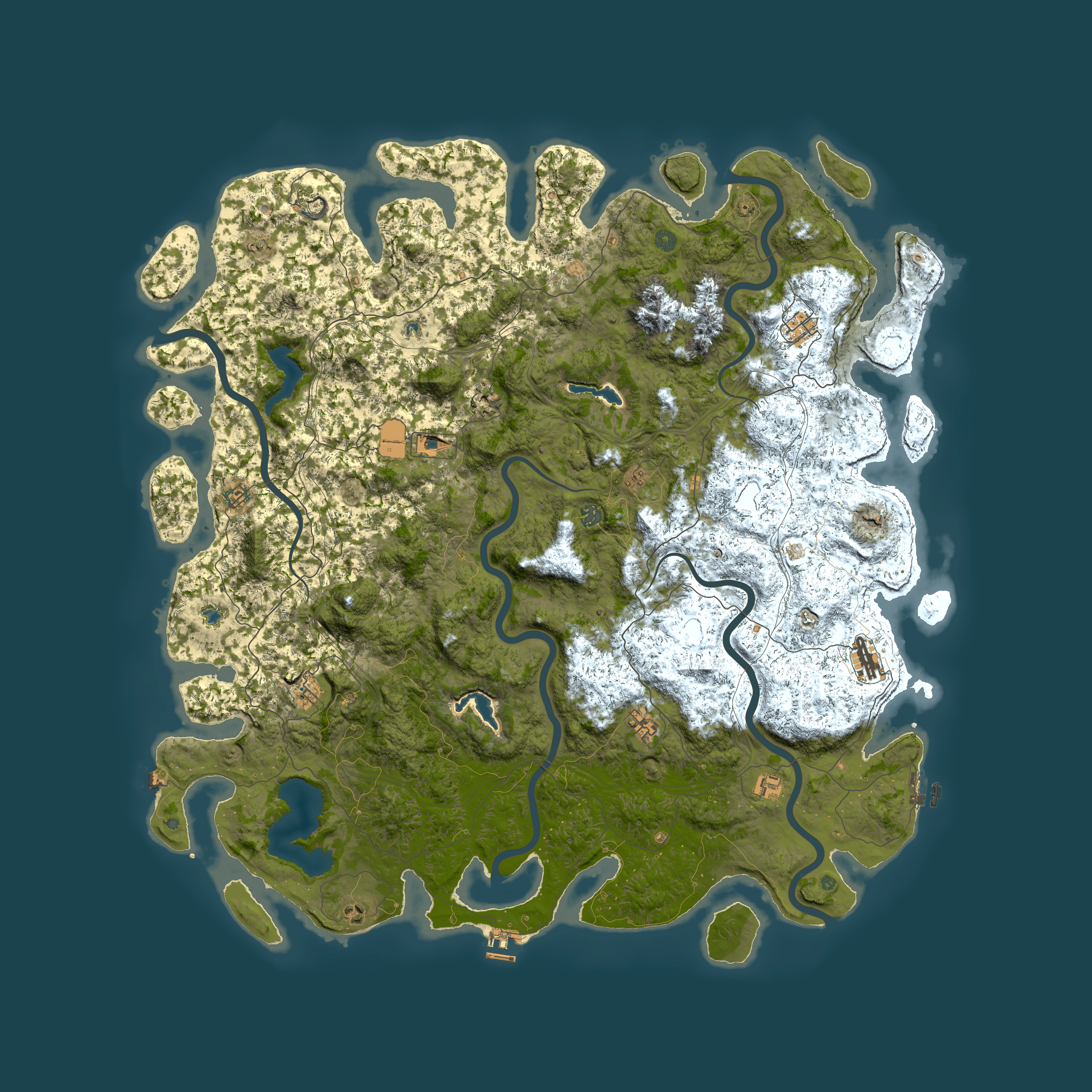 Full top-down render of Rust map seed 326733043, 6000x6000m