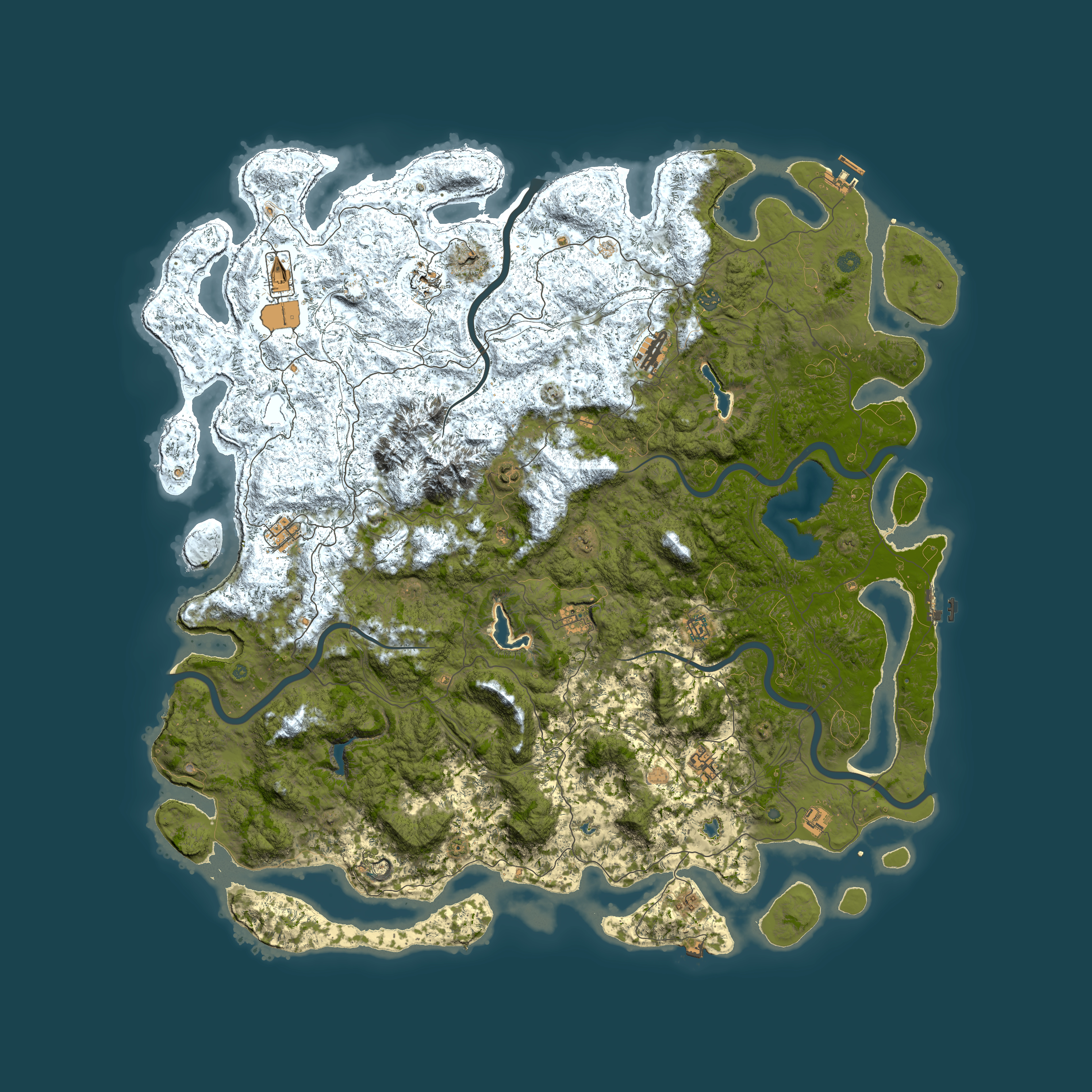 Full top-down render of Rust map seed 393538686, 6000x6000m
