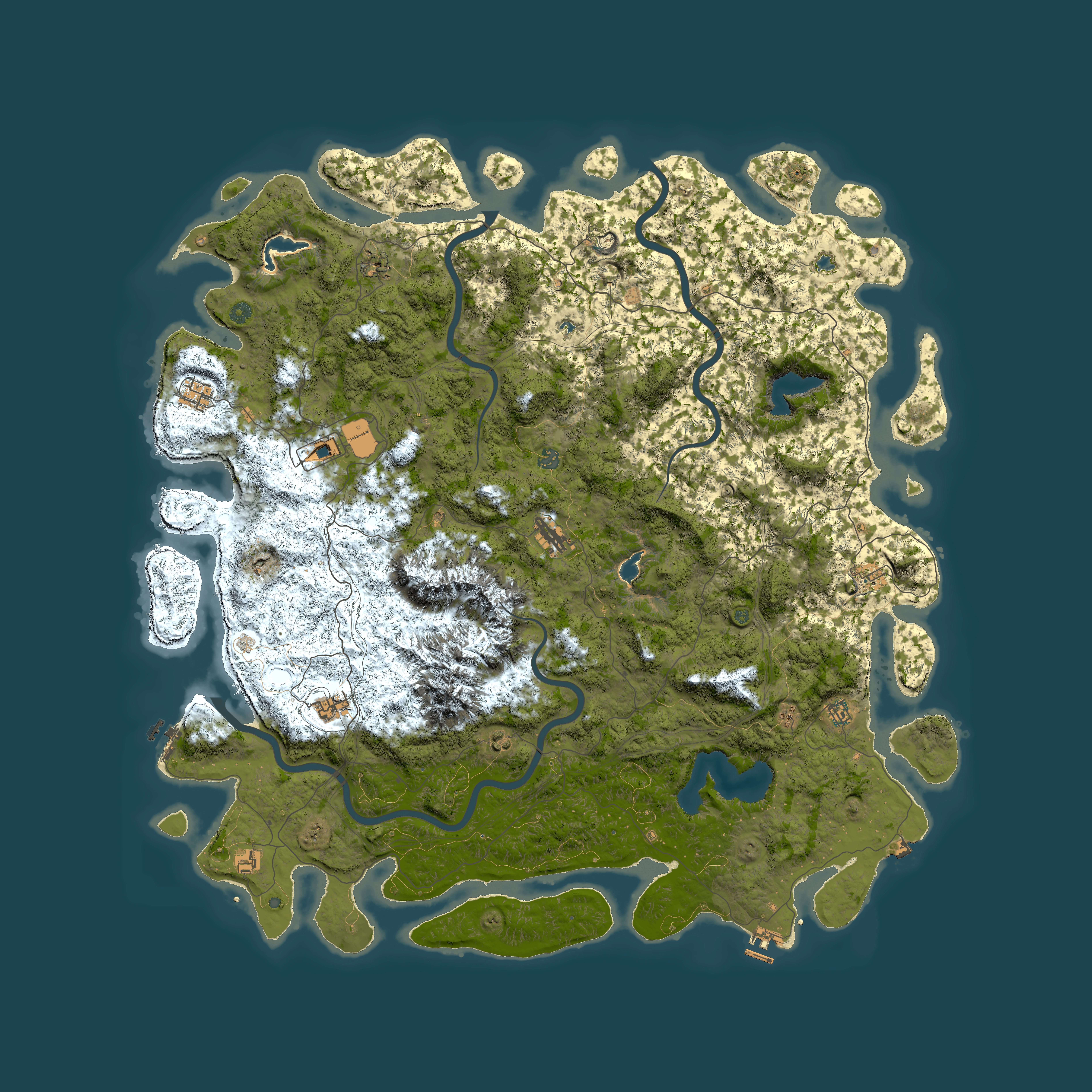 Full top-down render of Rust map seed 1257331118, 6000x6000m