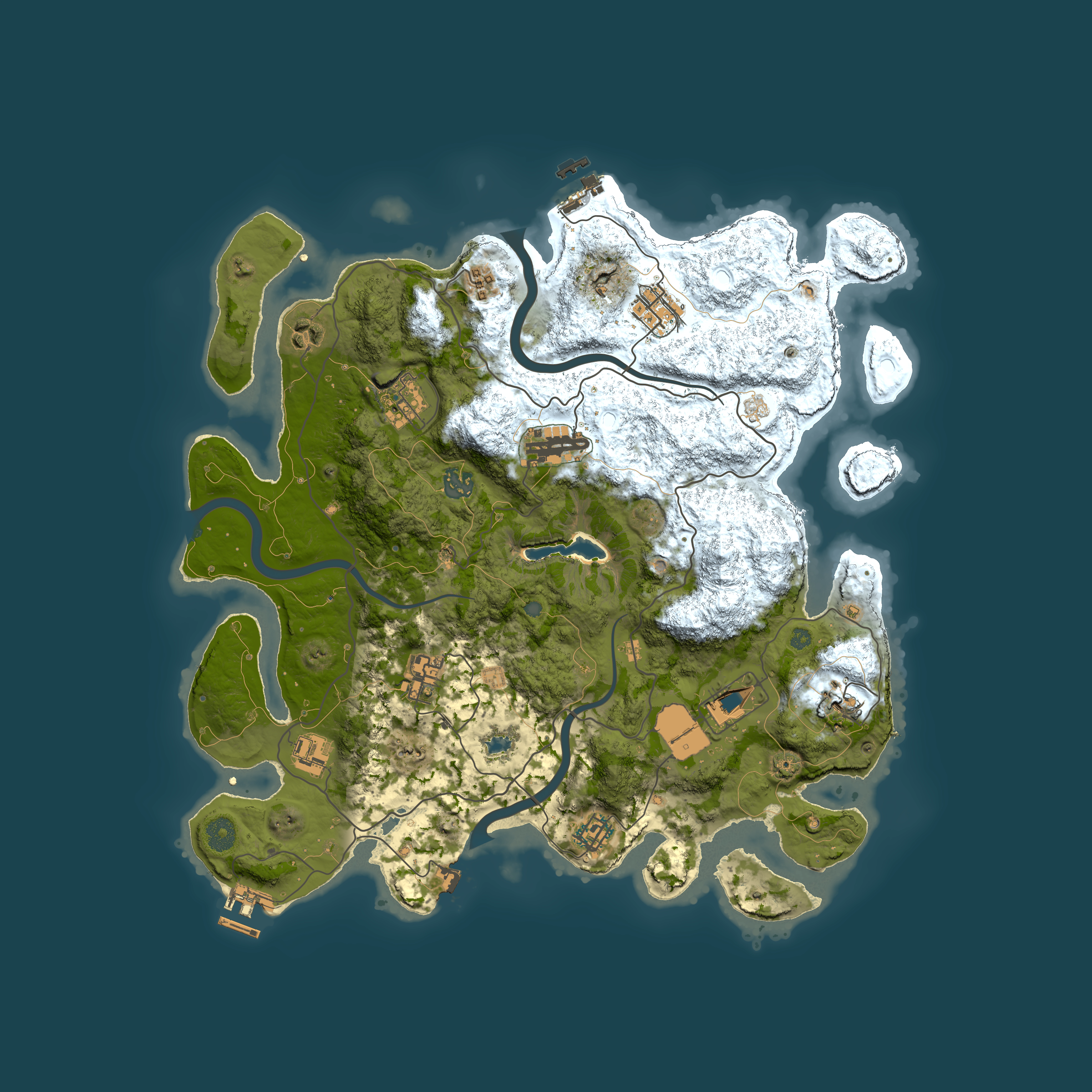 Full top-down render of Rust map seed 249128133, 4000x4000m