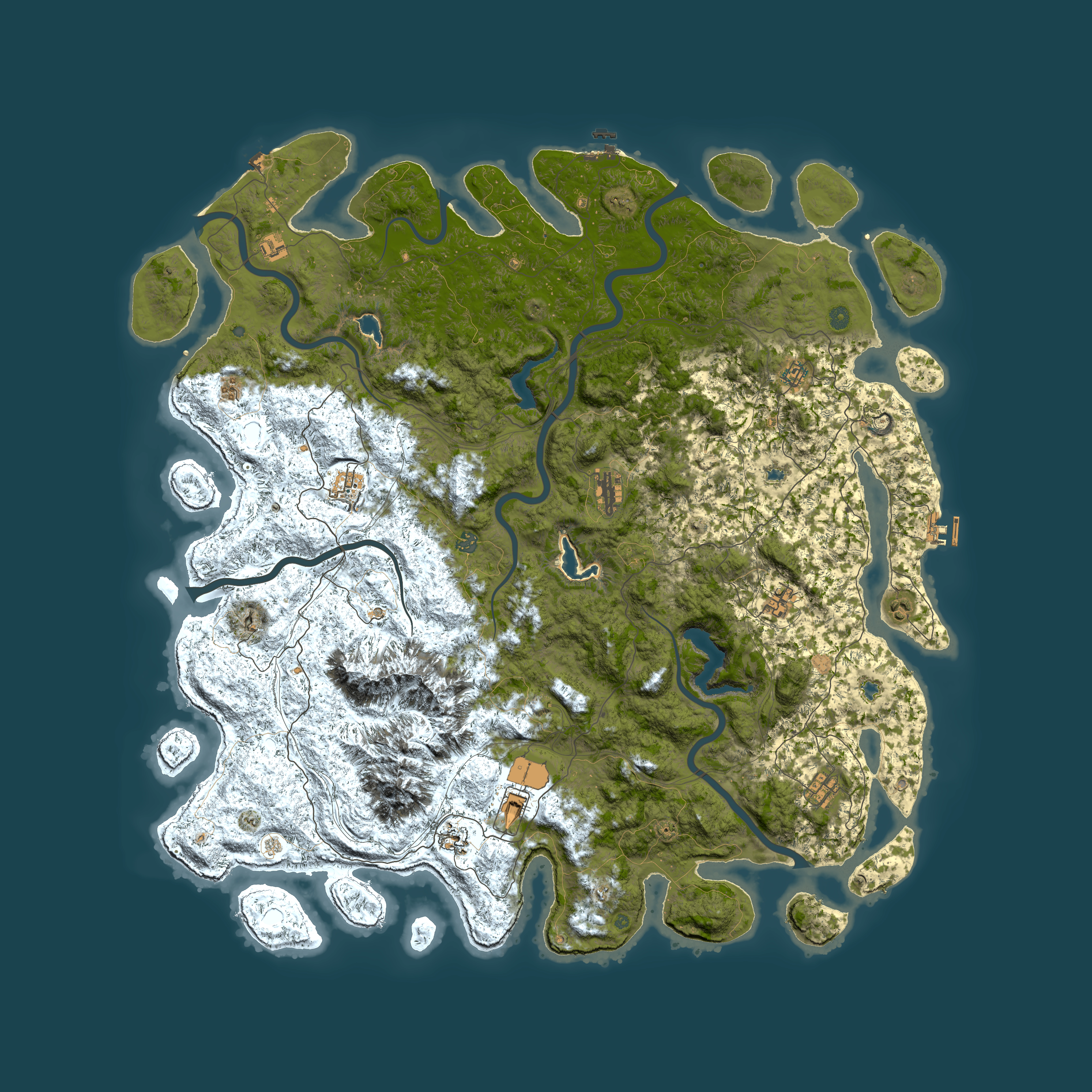 Full top-down render of Rust map seed 564888572, 6000x6000m
