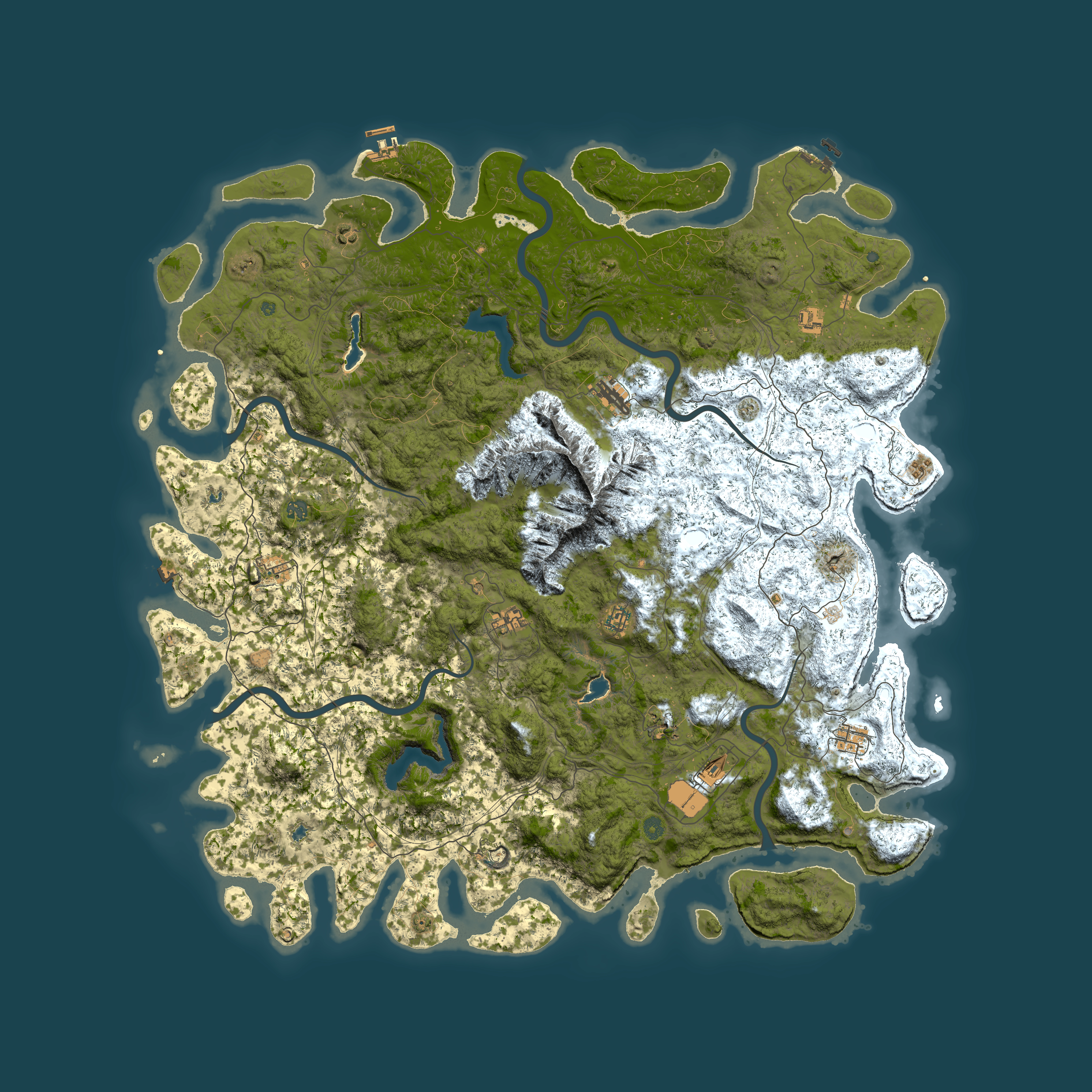 Full top-down render of Rust map seed 2007293721, 6000x6000m