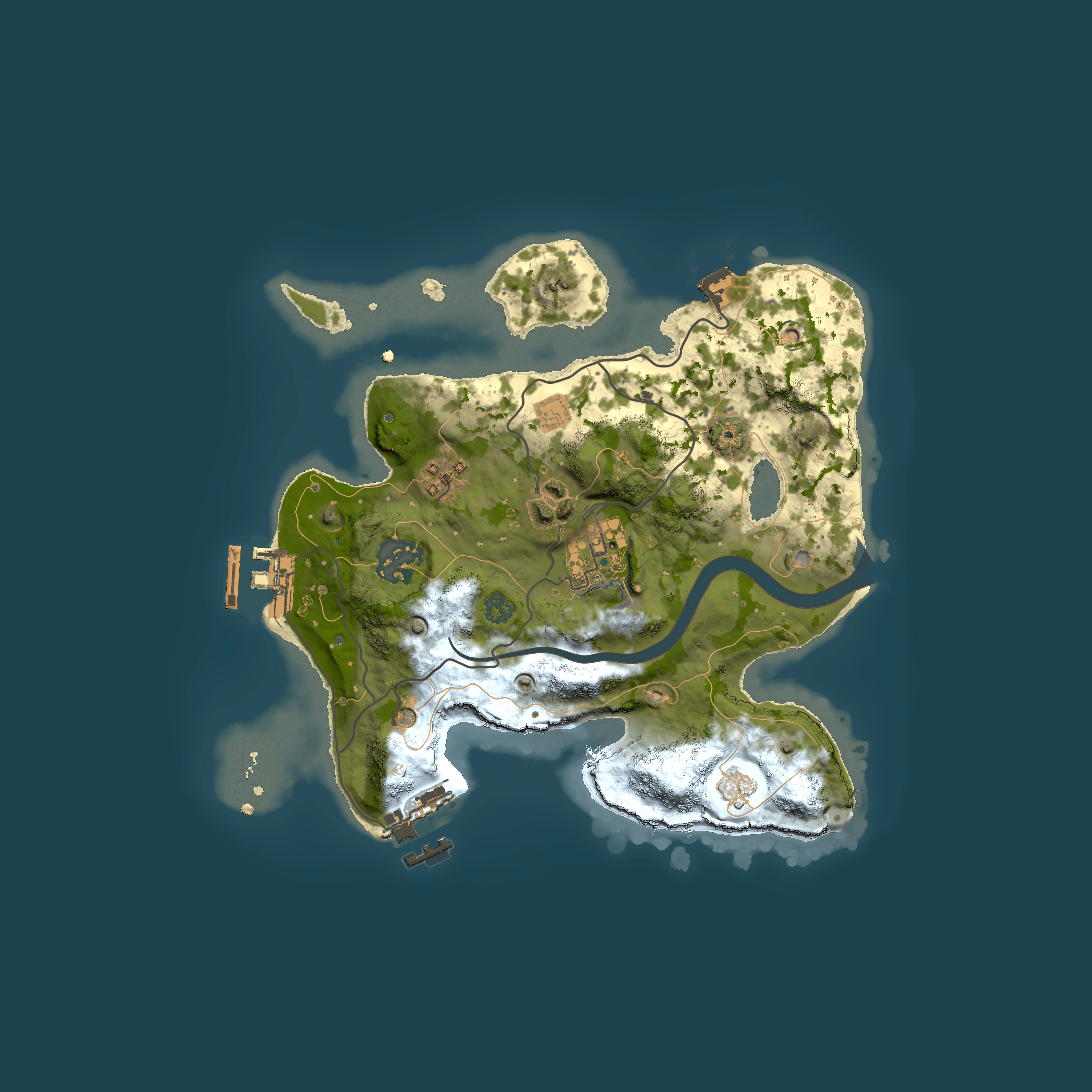 Full top-down render of Rust map seed 2040234385, 2500x2500m