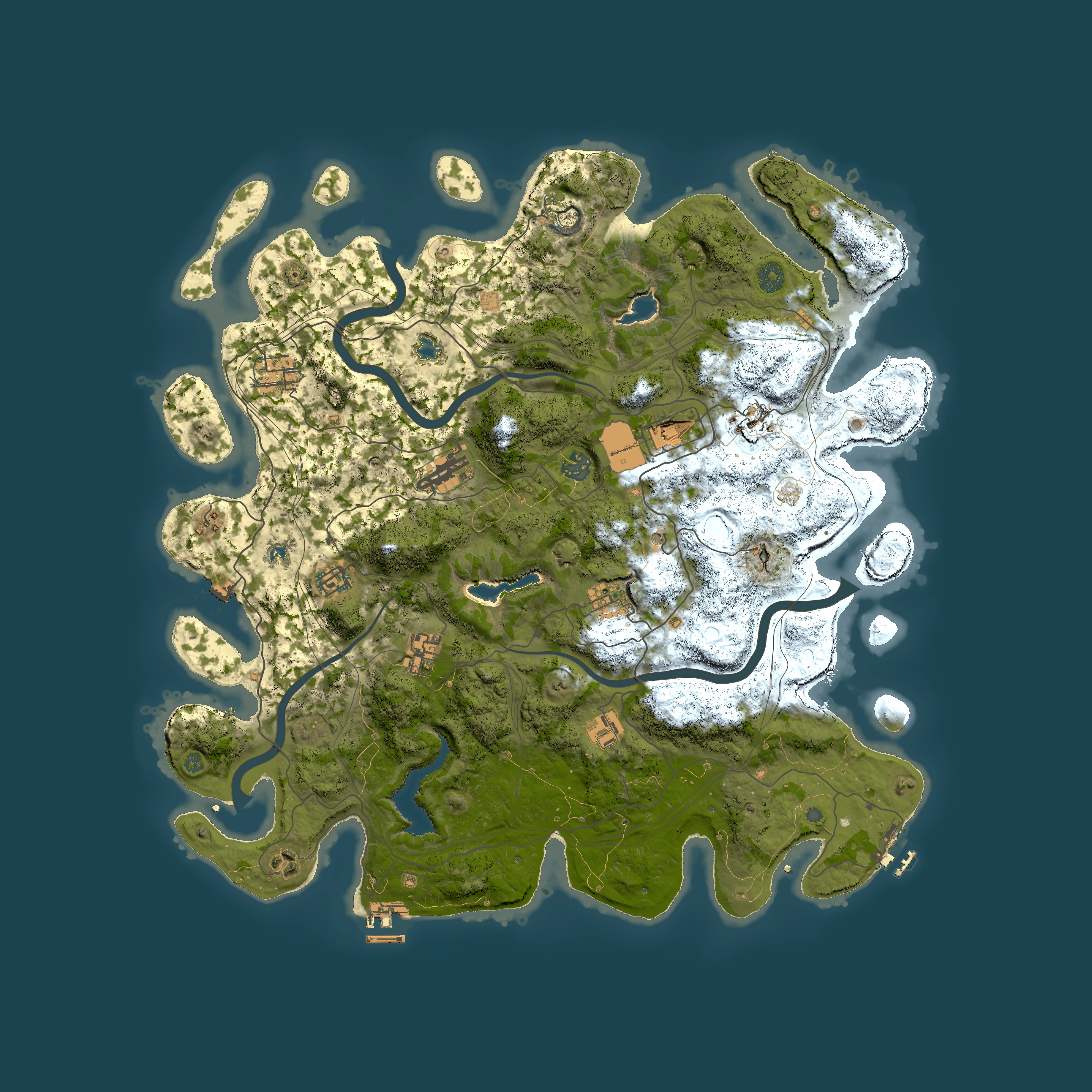 Full top-down render of Rust map seed 25418302, 4500x4500m