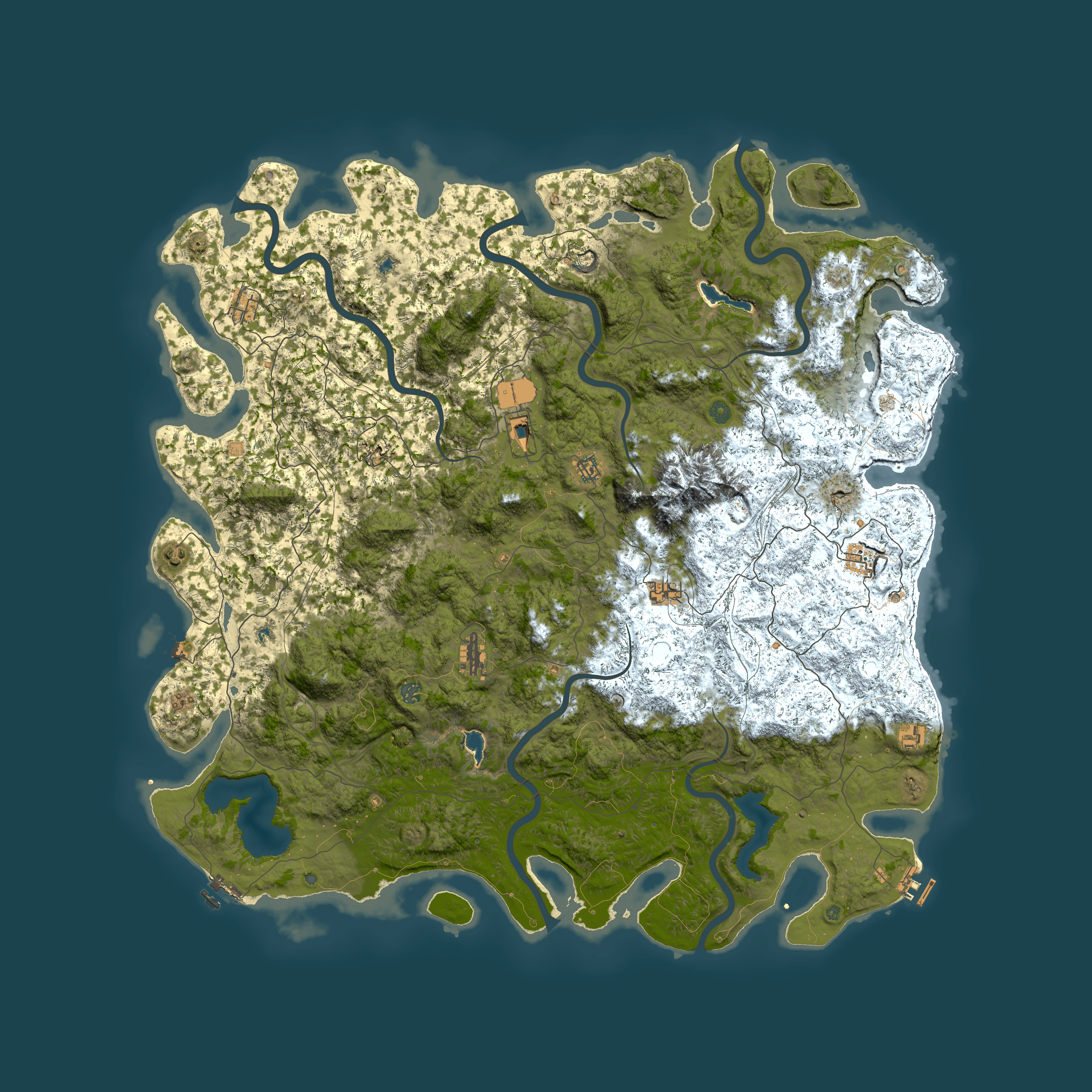Full top-down render of Rust map seed 22154373, 6000x6000m