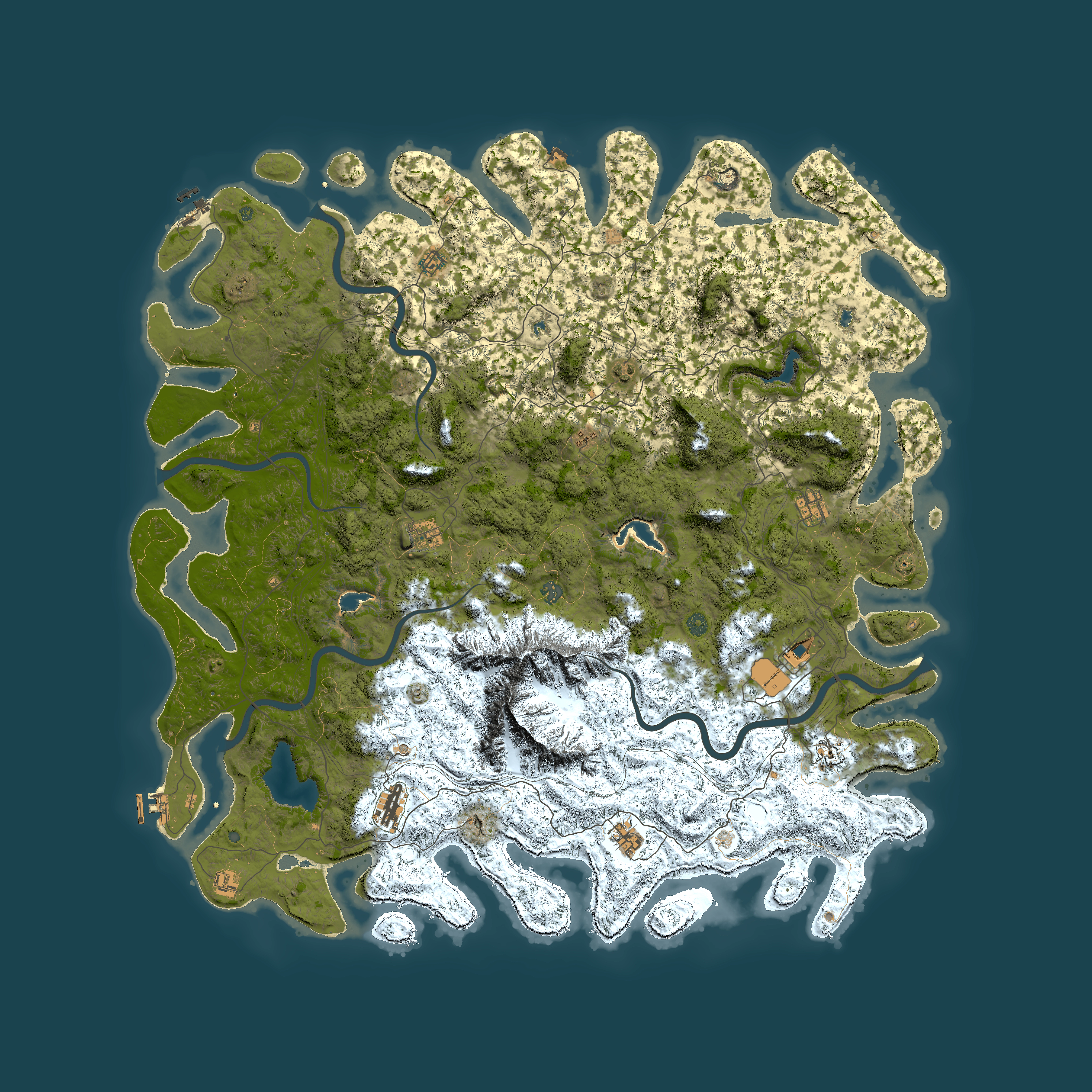 Full top-down render of Rust map seed 724010058, 6000x6000m