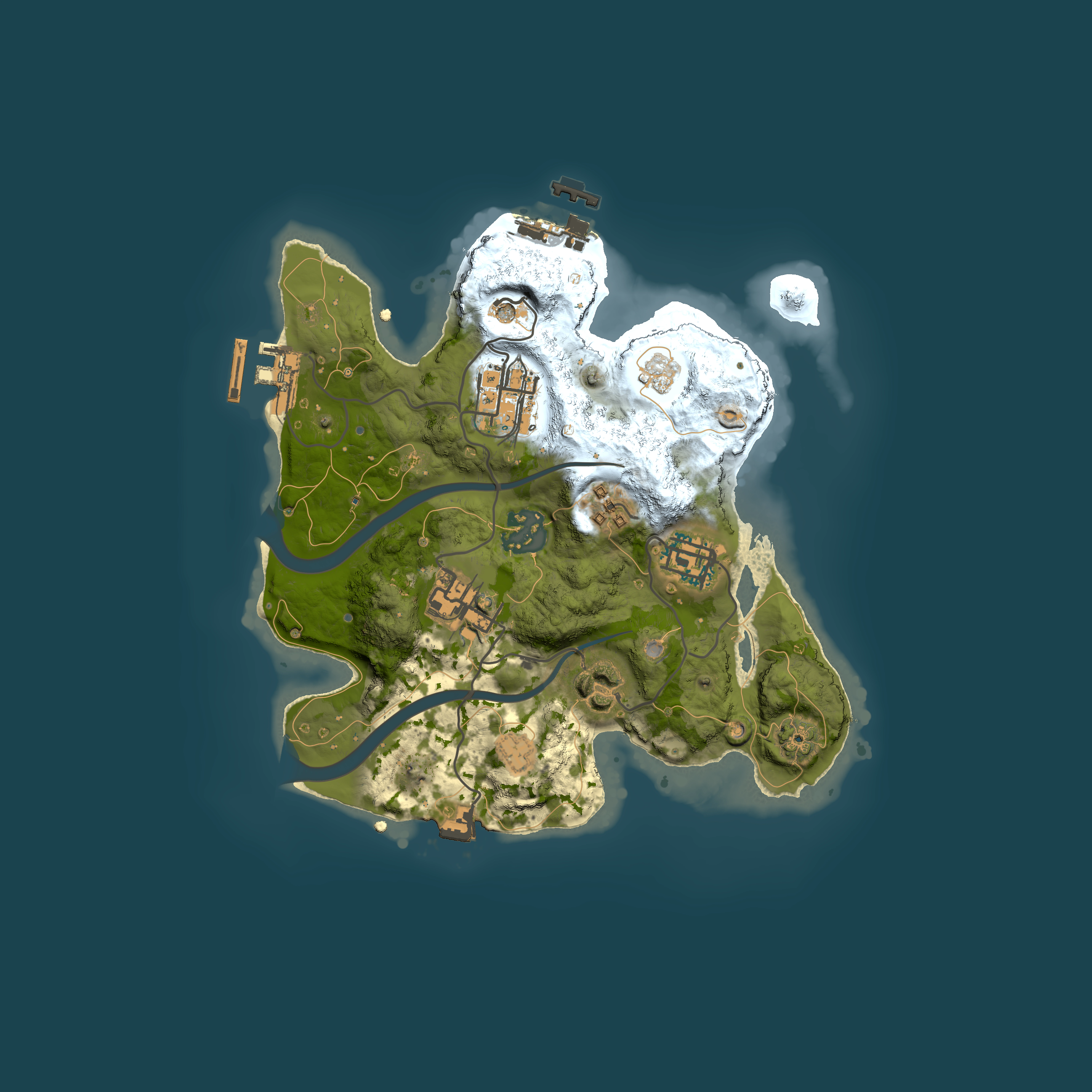 Full top-down render of Rust map seed 447729977, 2500x2500m