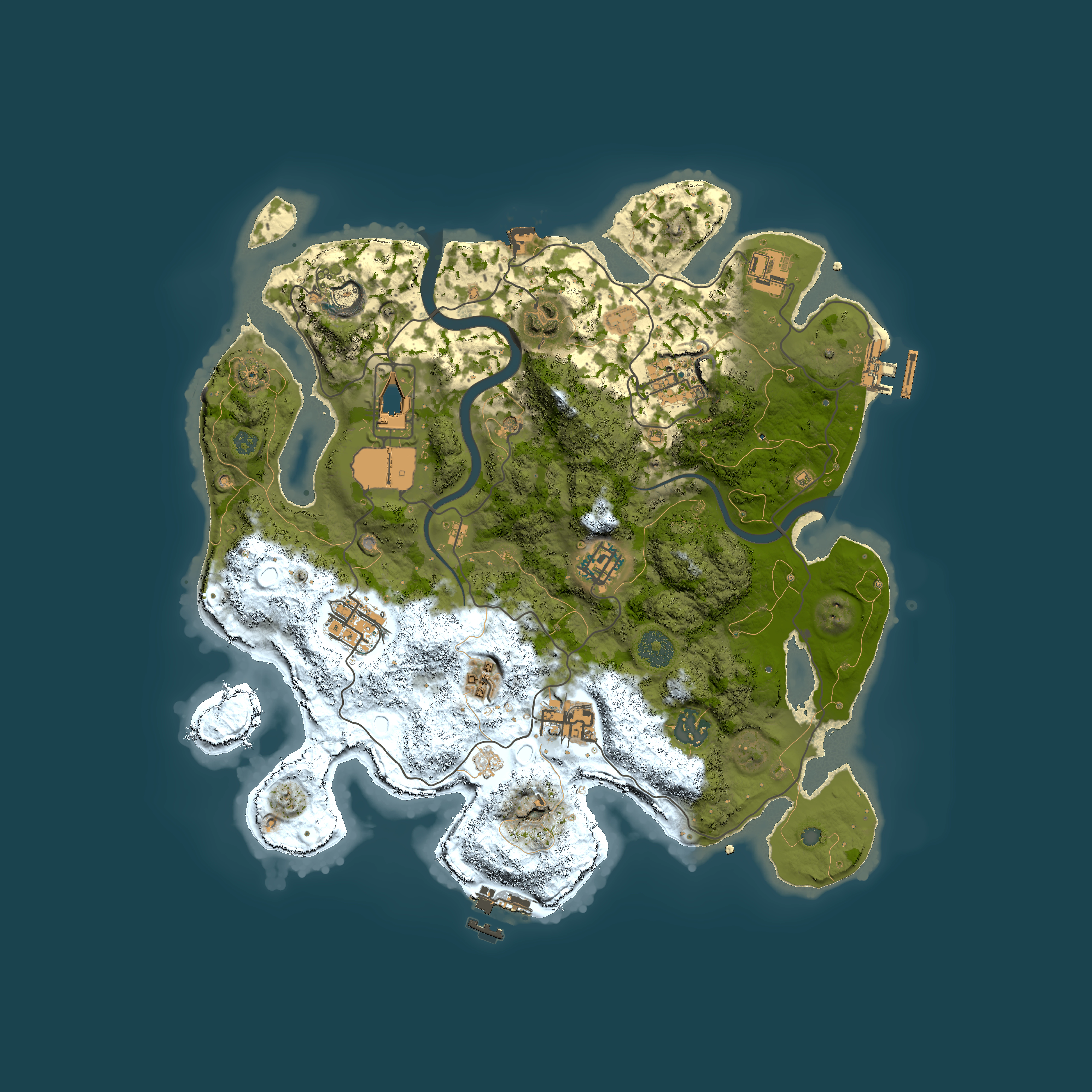 Full top-down render of Rust map seed 1986689883, 3500x3500m