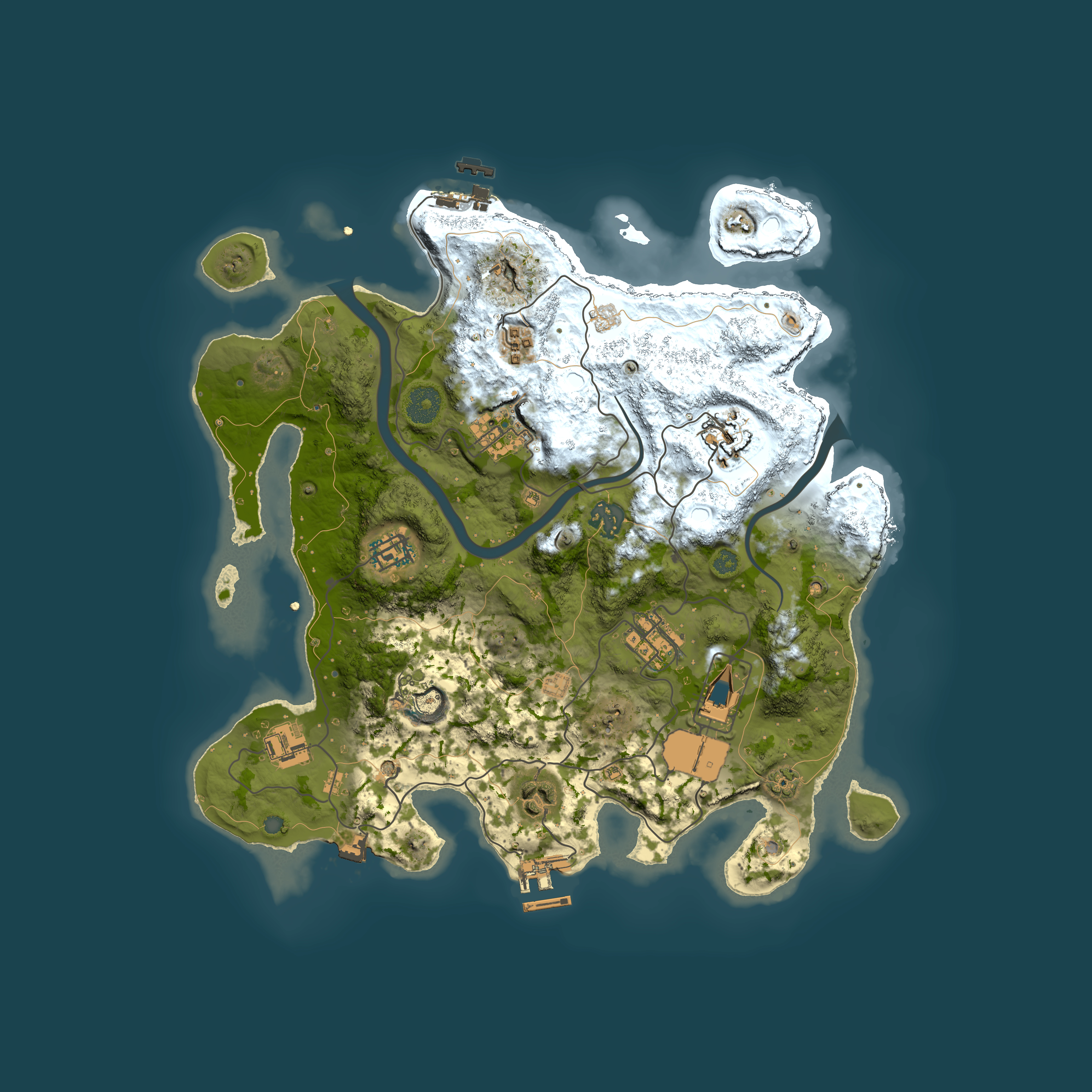Full top-down render of Rust map seed 108991861, 3500x3500m