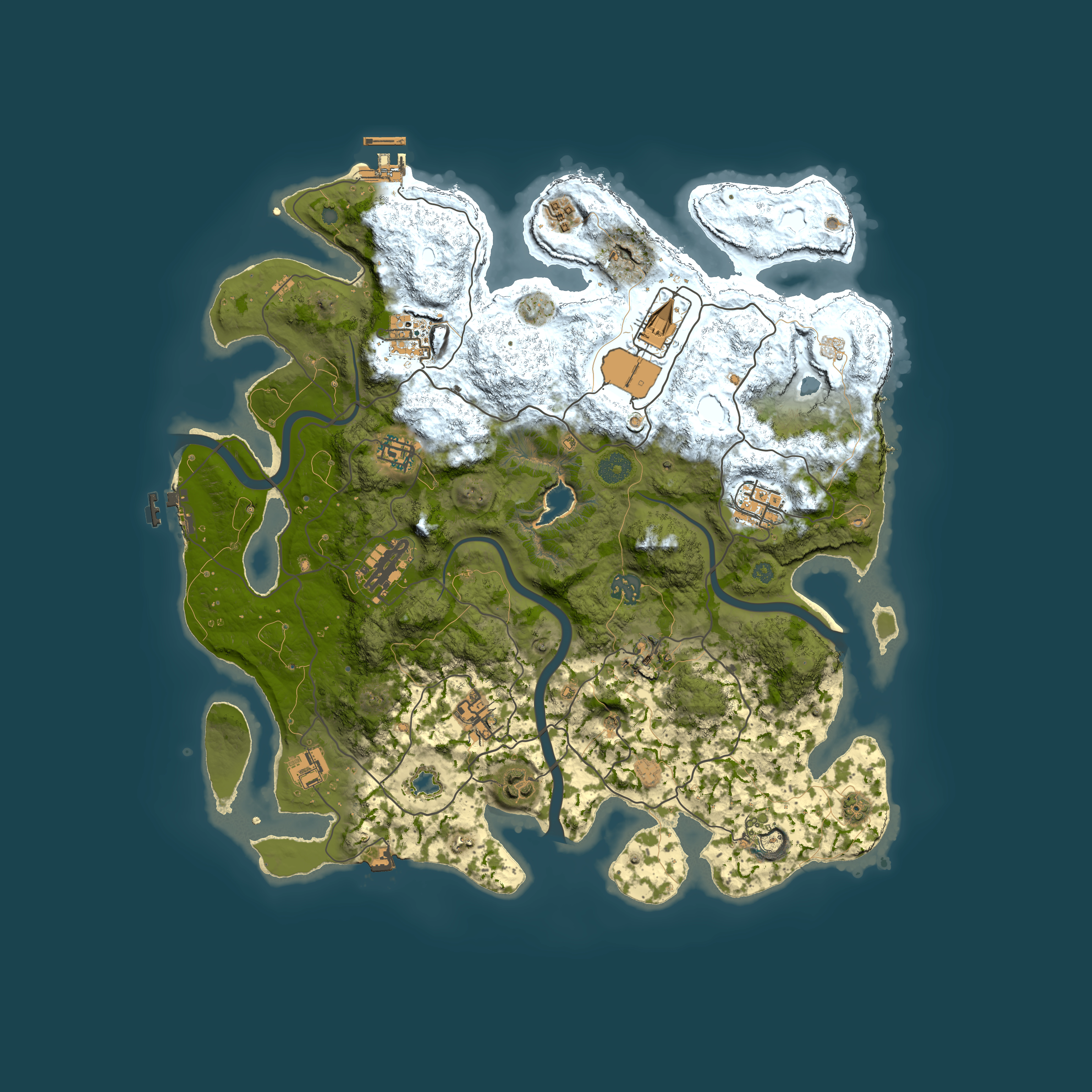 Full top-down render of Rust map seed 1629293549, 4000x4000m