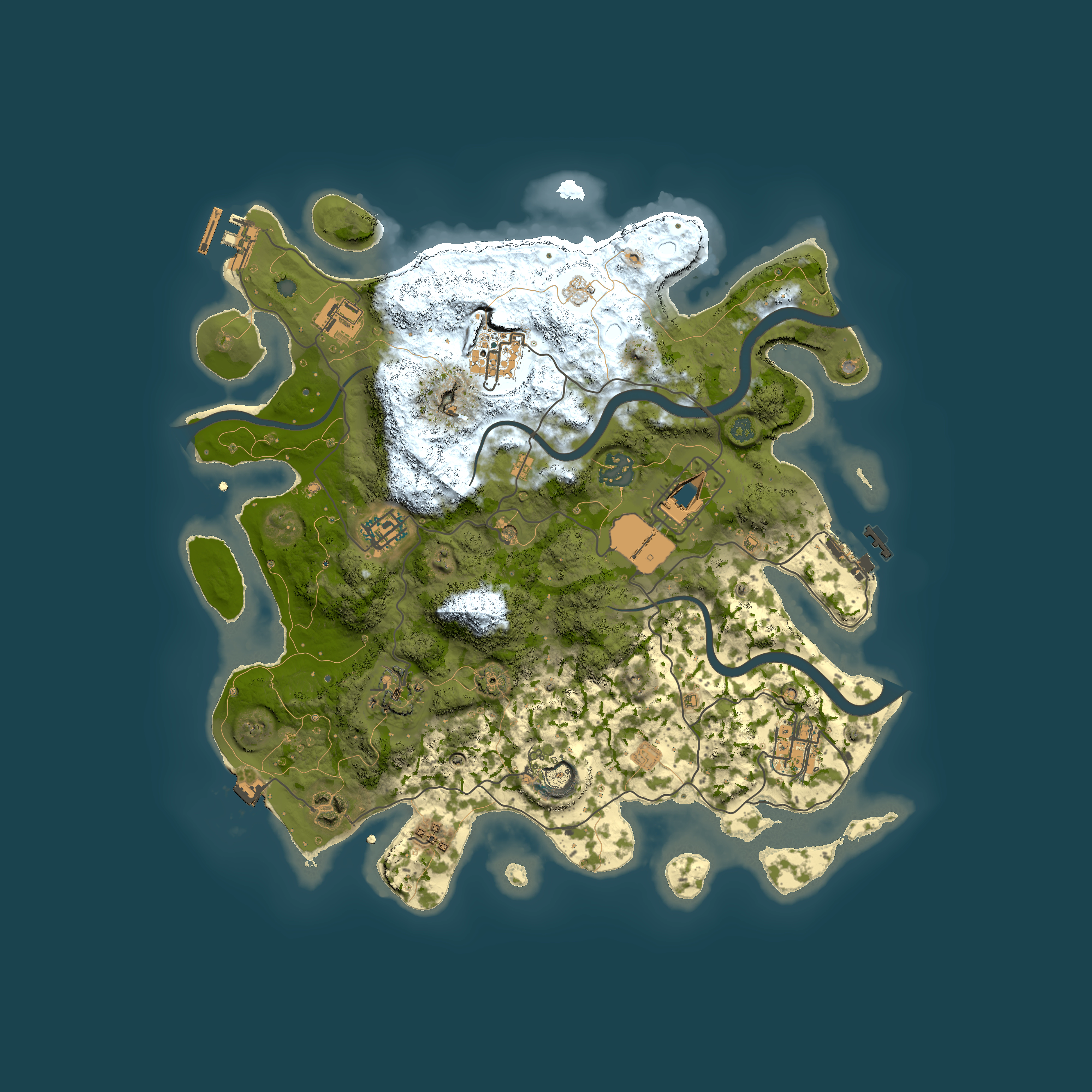 Full top-down render of Rust map seed 1685920444, 3500x3500m