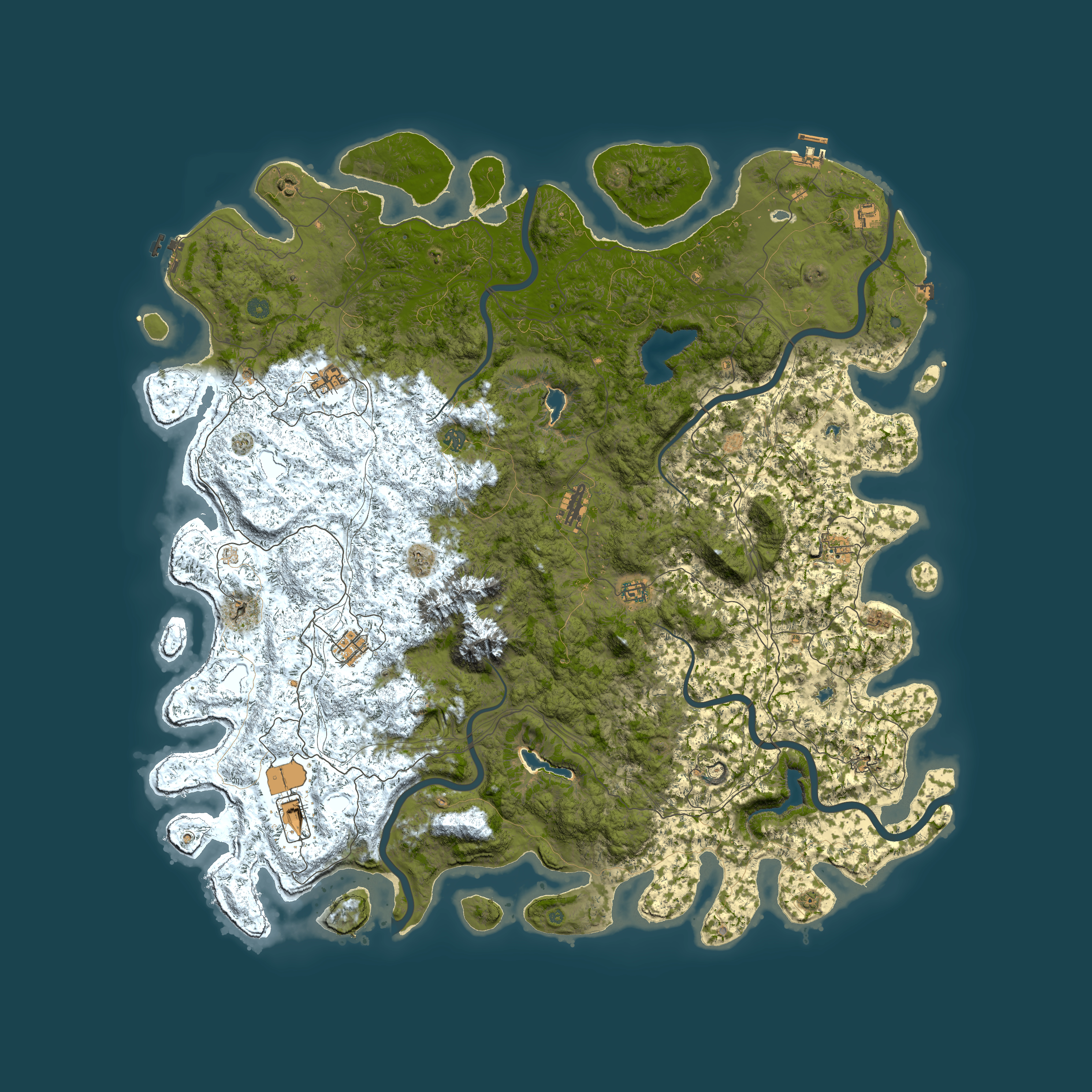 Full top-down render of Rust map seed 1464450318, 6000x6000m
