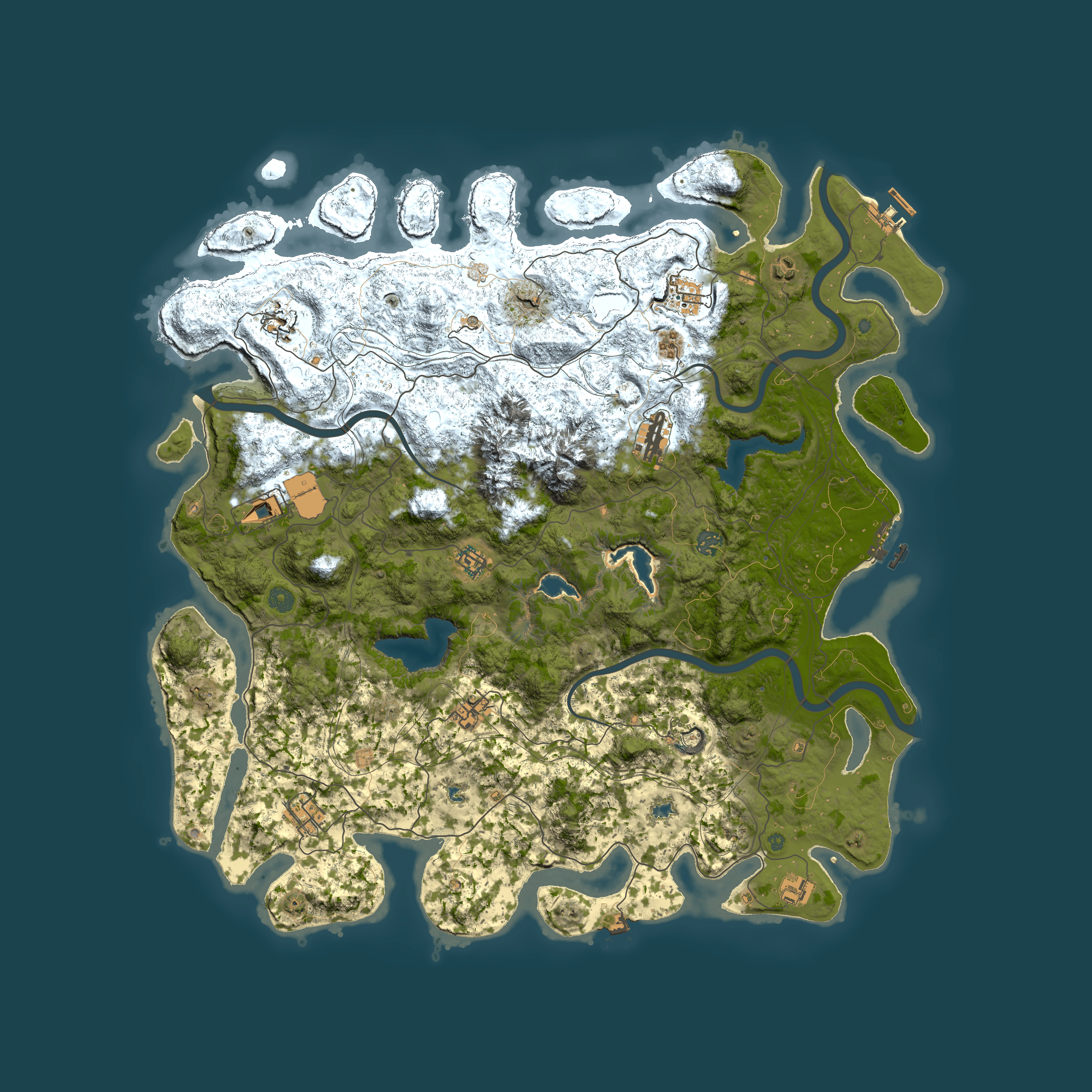 Full top-down render of Rust map seed 445049484, 5000x5000m