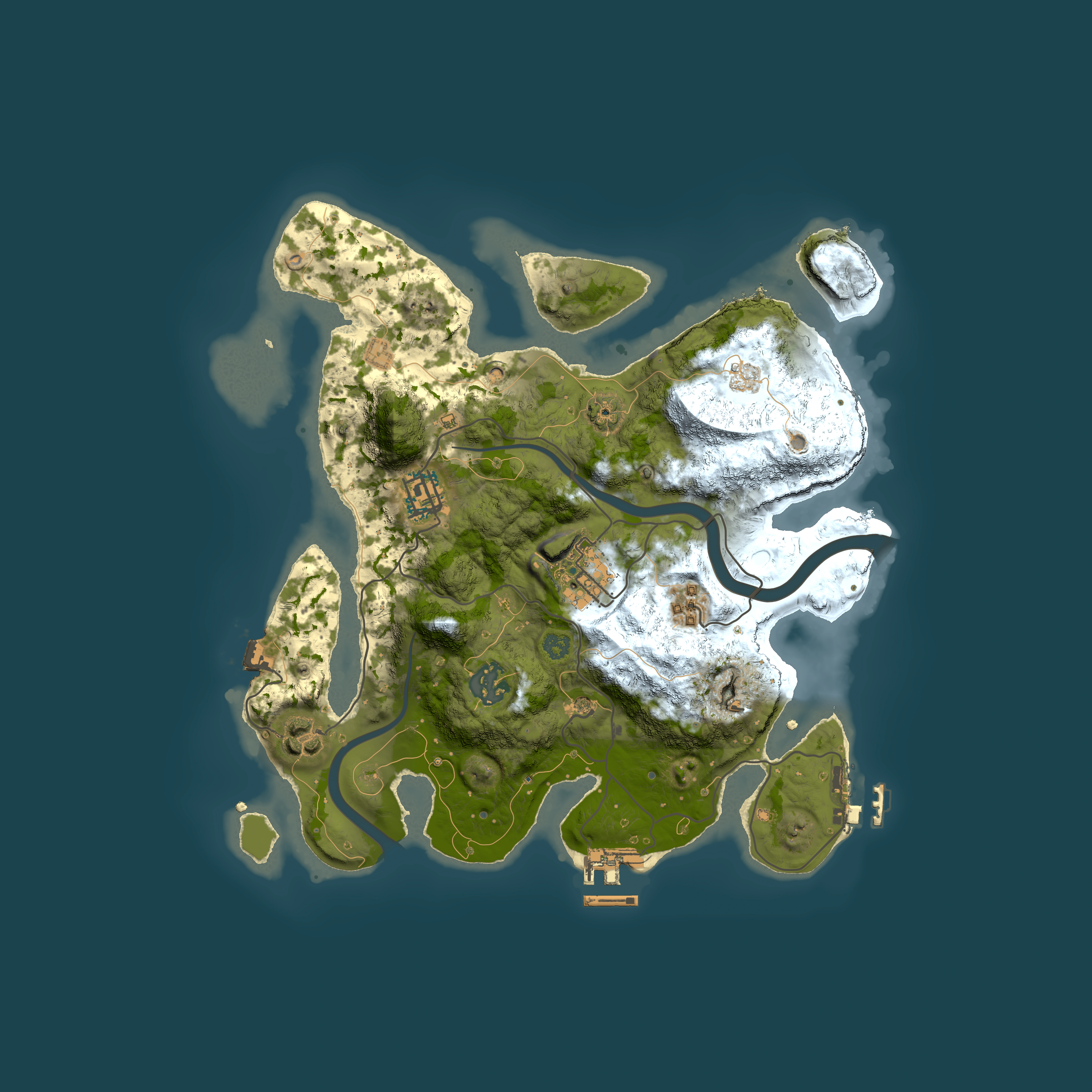 Full top-down render of Rust map seed 606358538, 3000x3000m