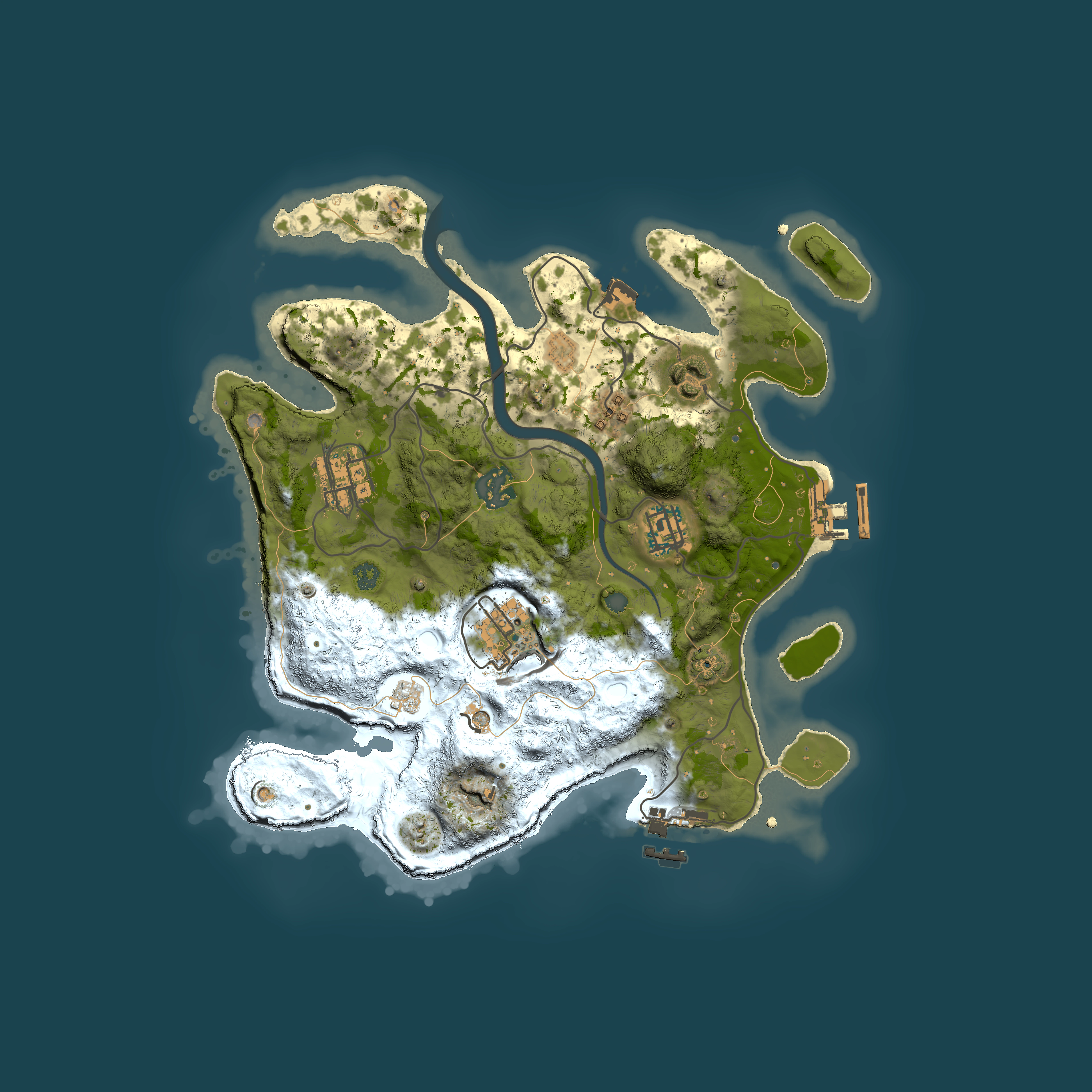 Full top-down render of Rust map seed 958383185, 3000x3000m