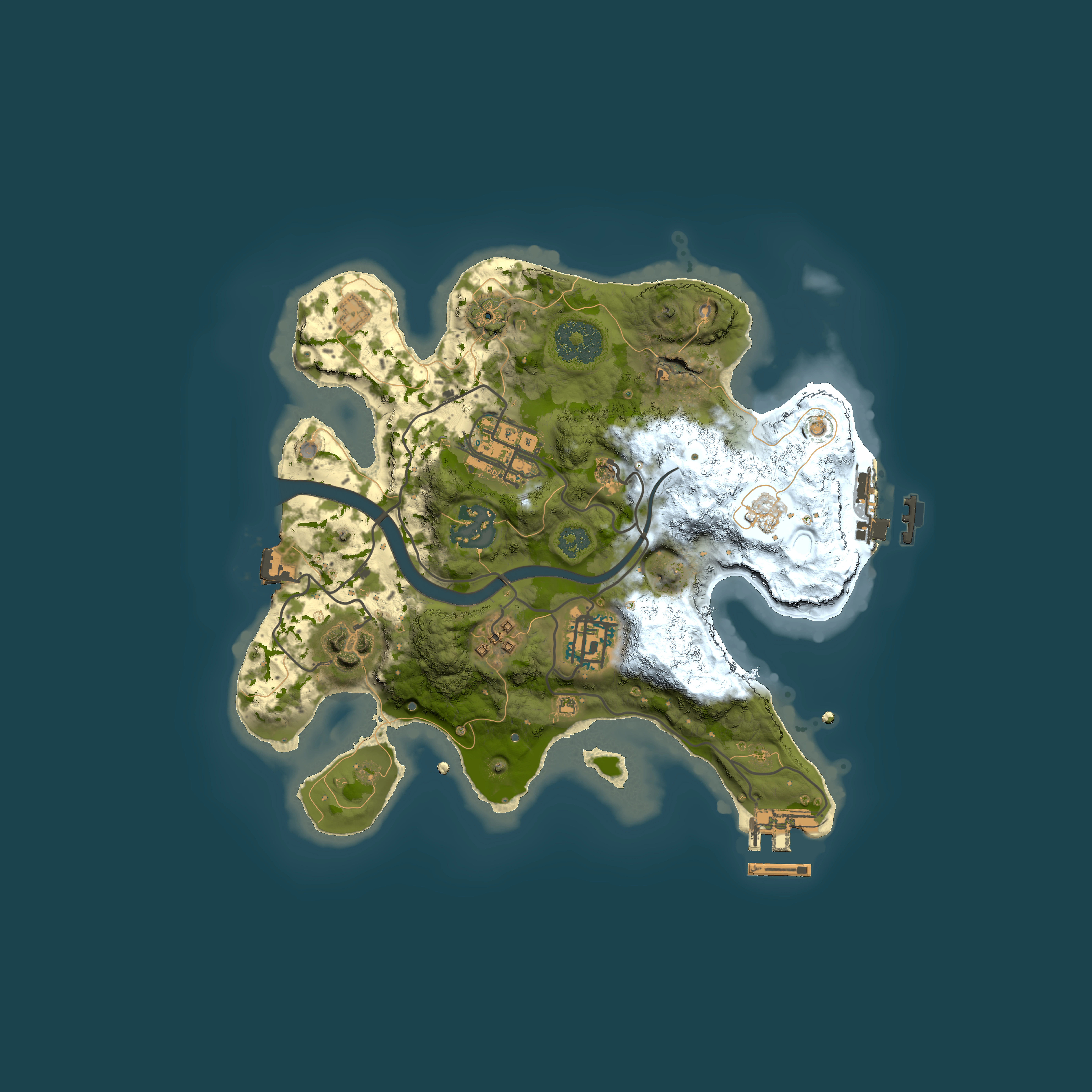 Full top-down render of Rust map seed 1266768614, 2500x2500m