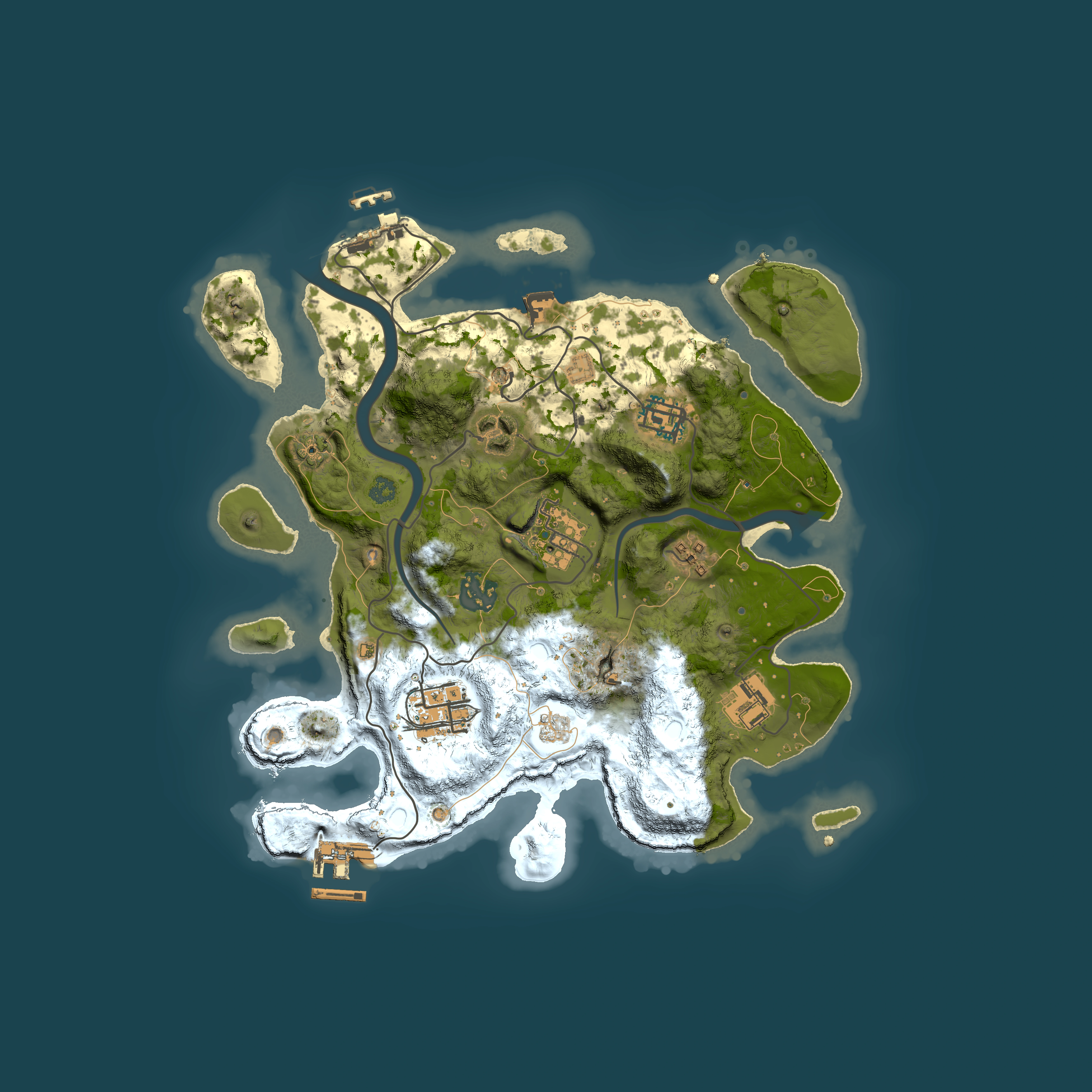Full top-down render of Rust map seed 958987305, 3000x3000m