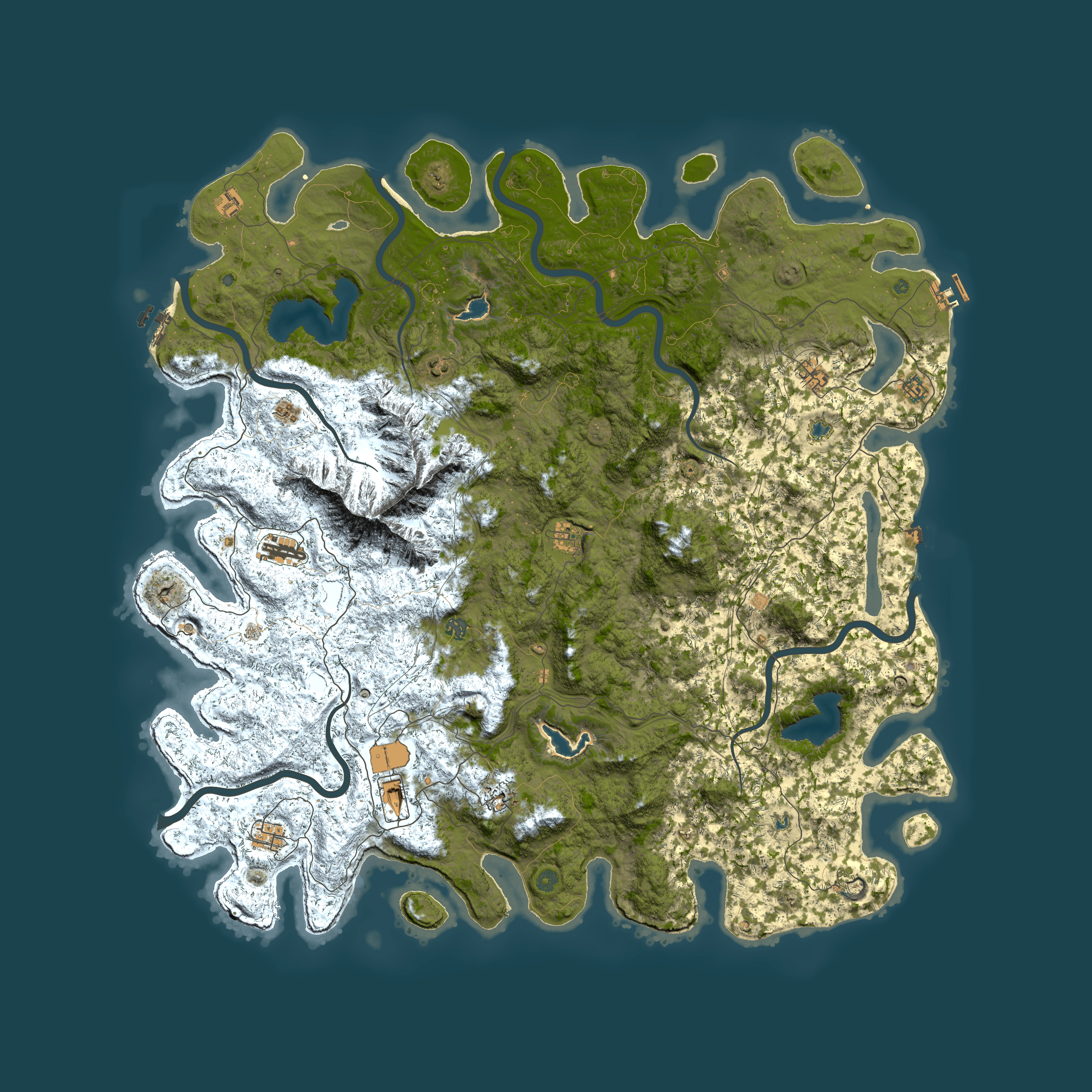 Full top-down render of Rust map seed 1077514911, 6000x6000m
