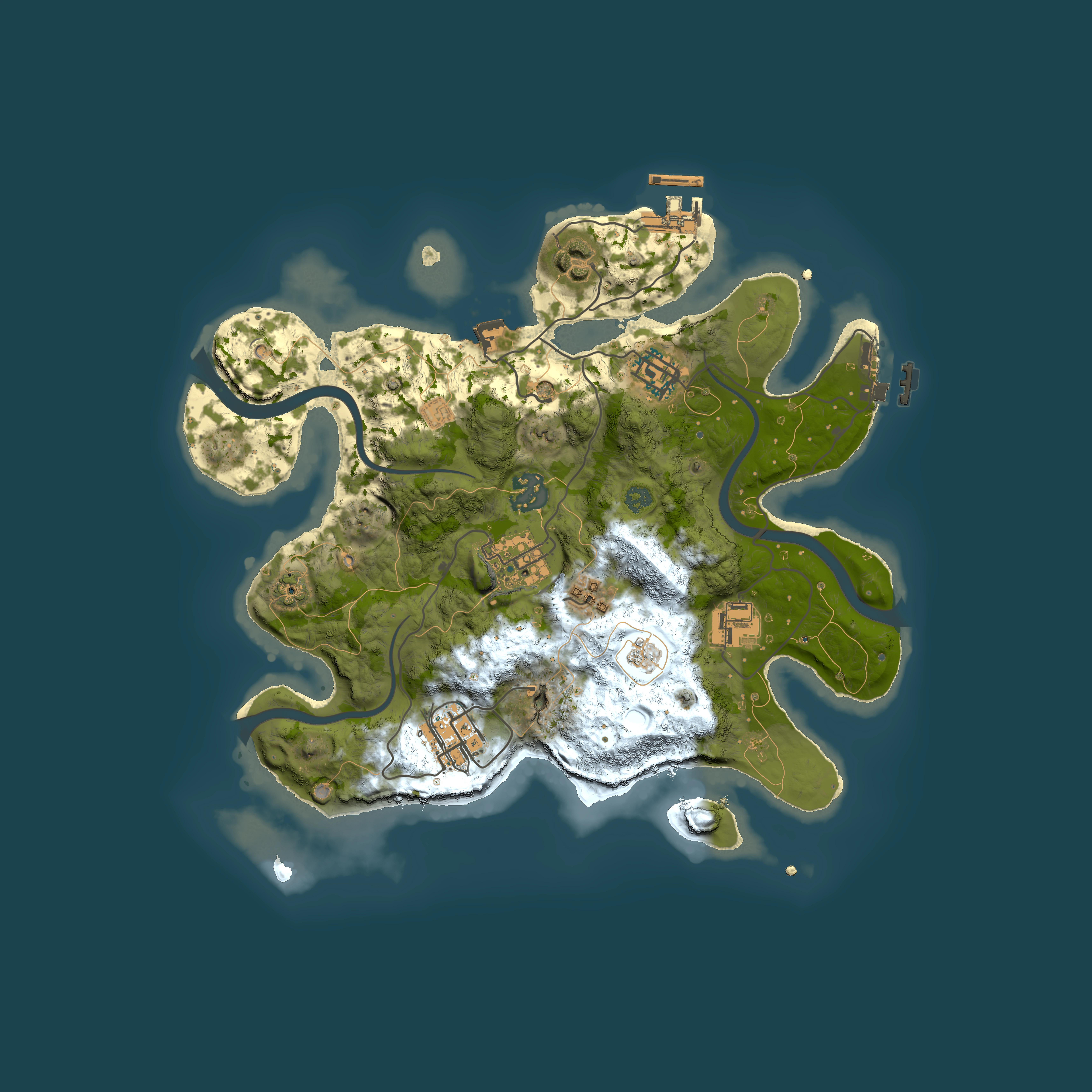 Full top-down render of Rust map seed 1292007165, 3000x3000m