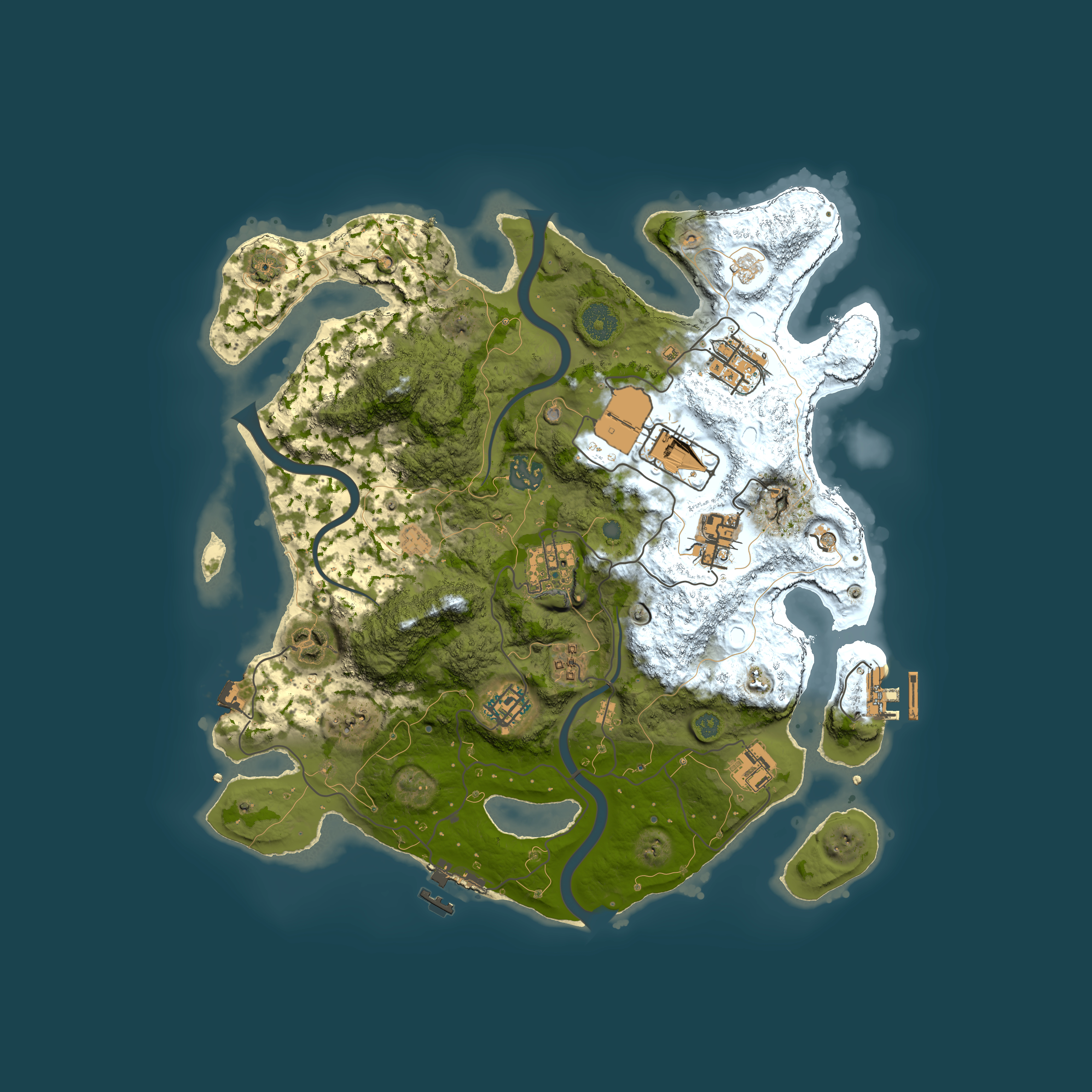 Full top-down render of Rust map seed 42358482, 3500x3500m